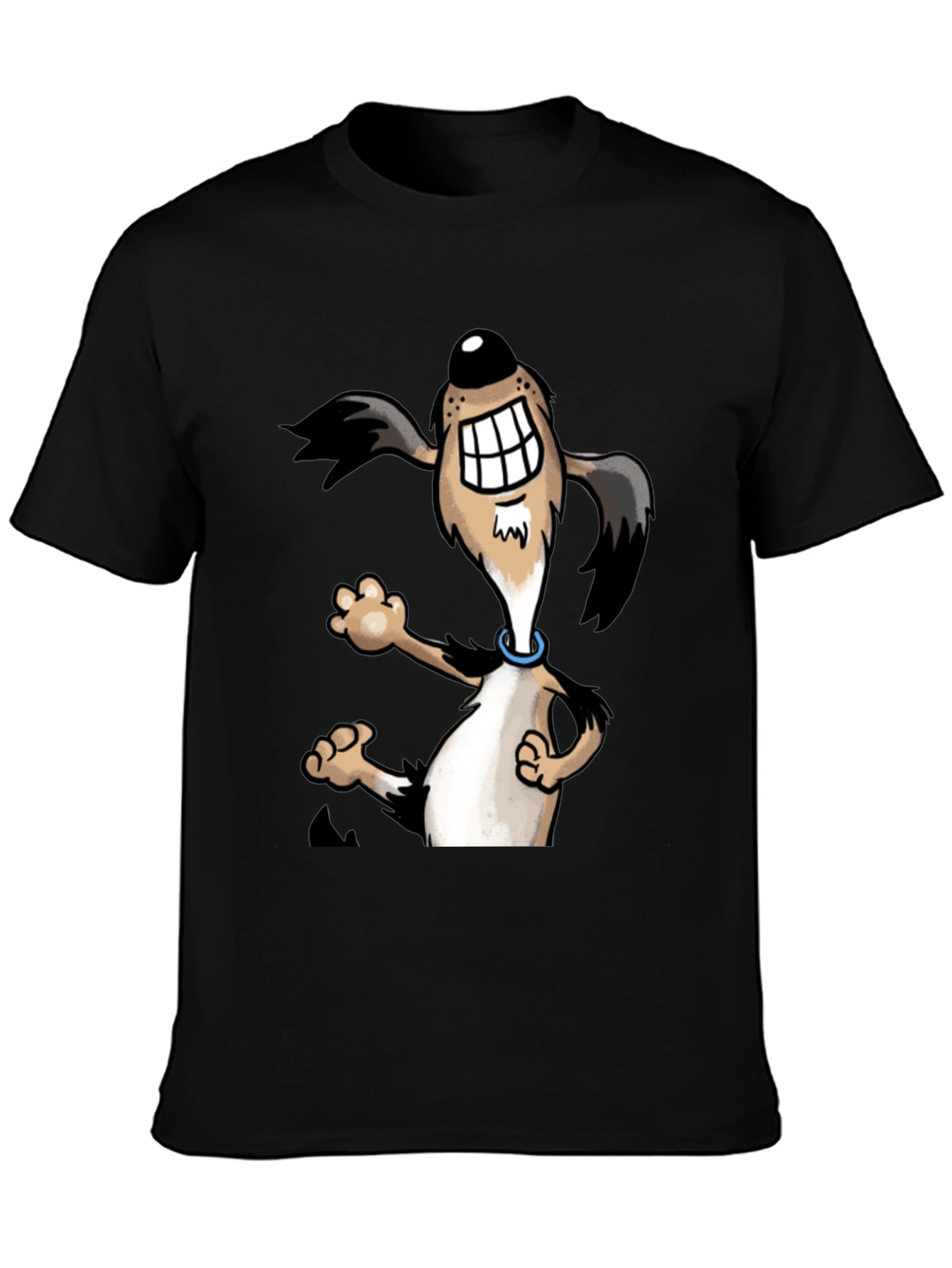 Cartoon Dog Graphic Tee - Black Cotton Shirt