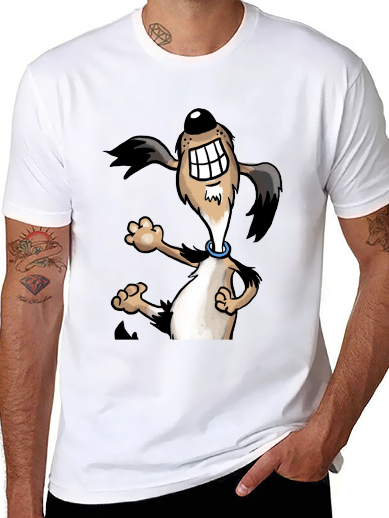 Cartoon Dog Graphic Tee - Black Cotton Shirt