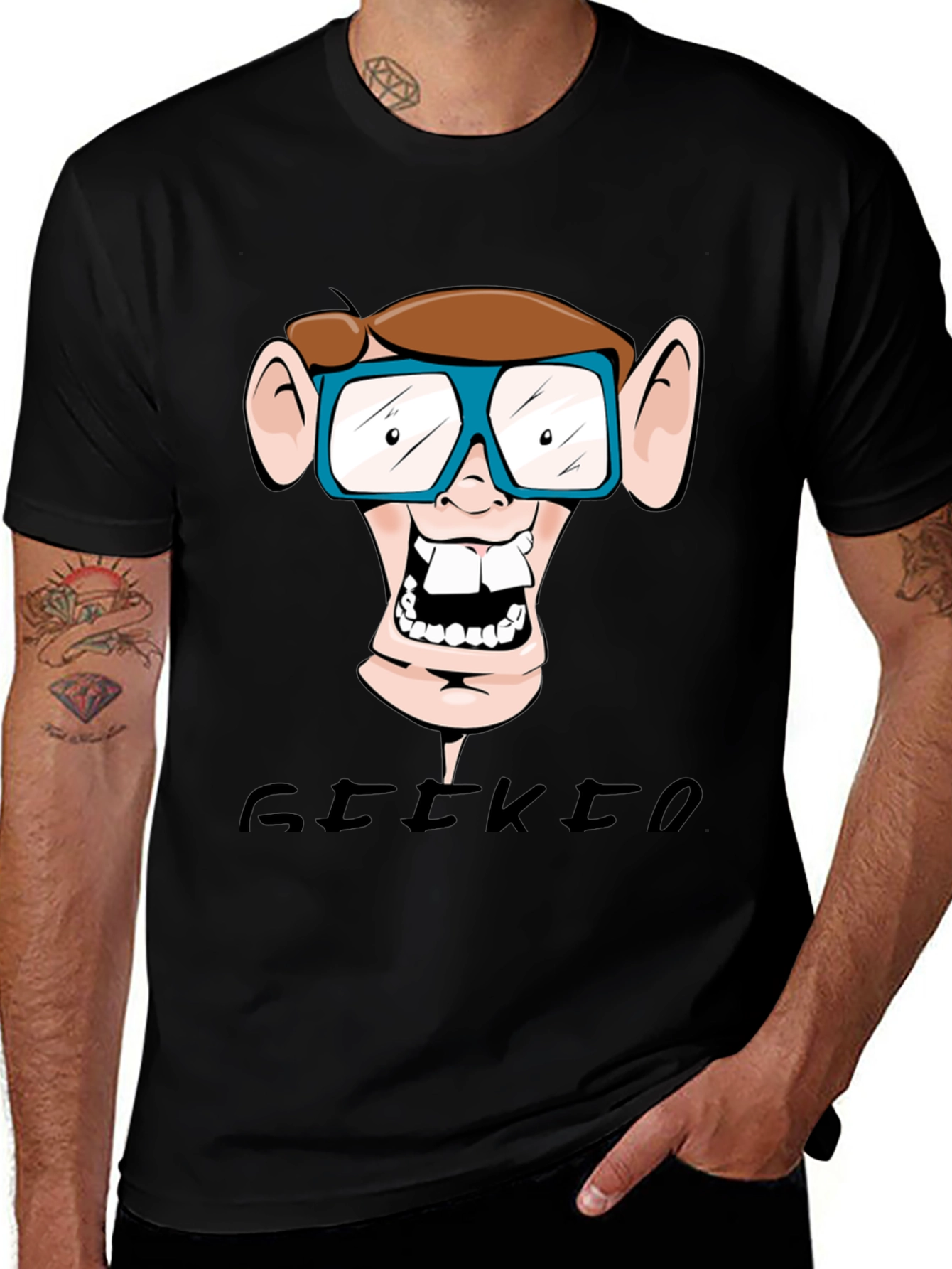 Geeky Nerd Cartoon Graphic Print T-Shirt