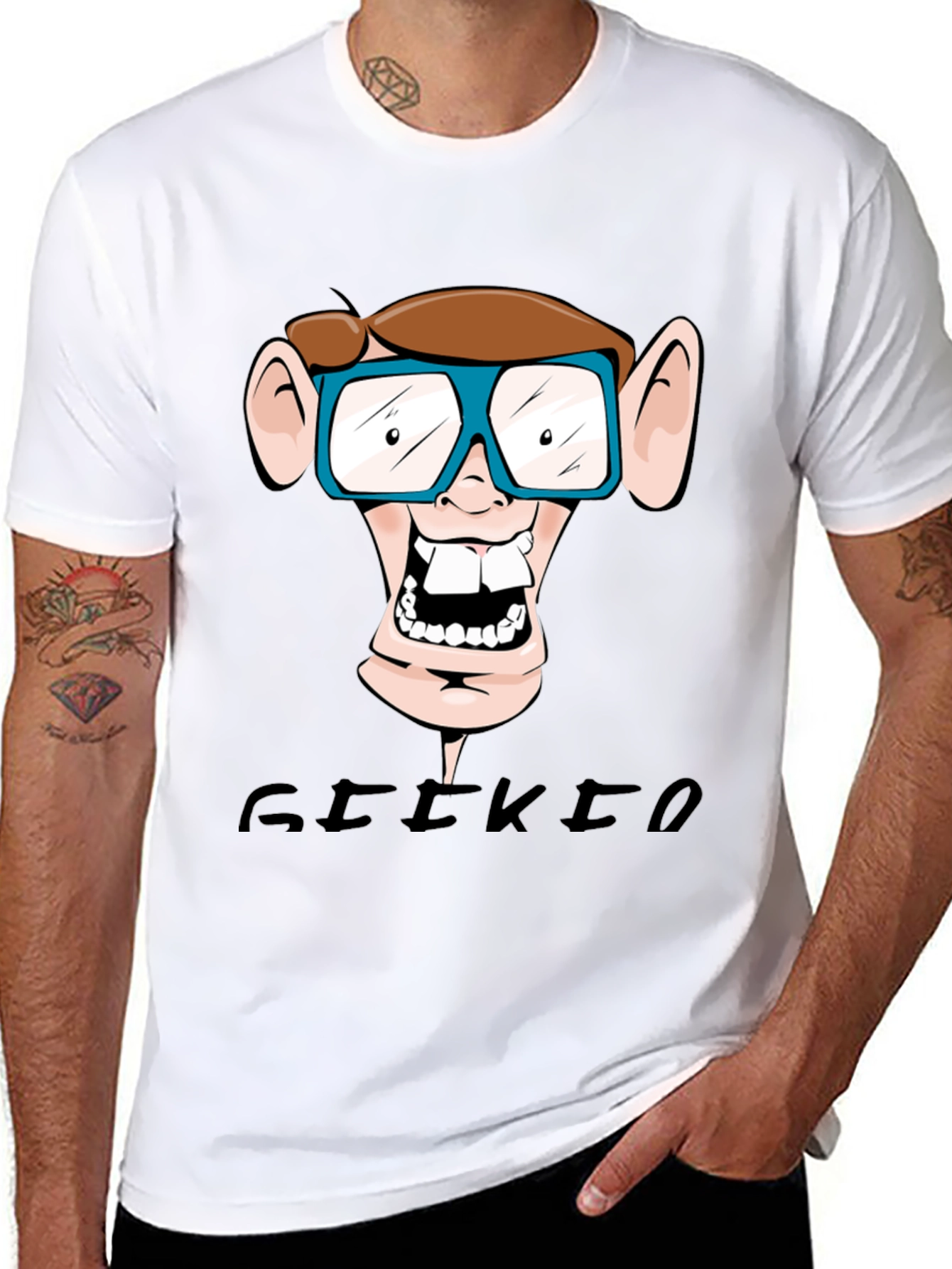 Geeky Nerd Cartoon Graphic Print T-Shirt