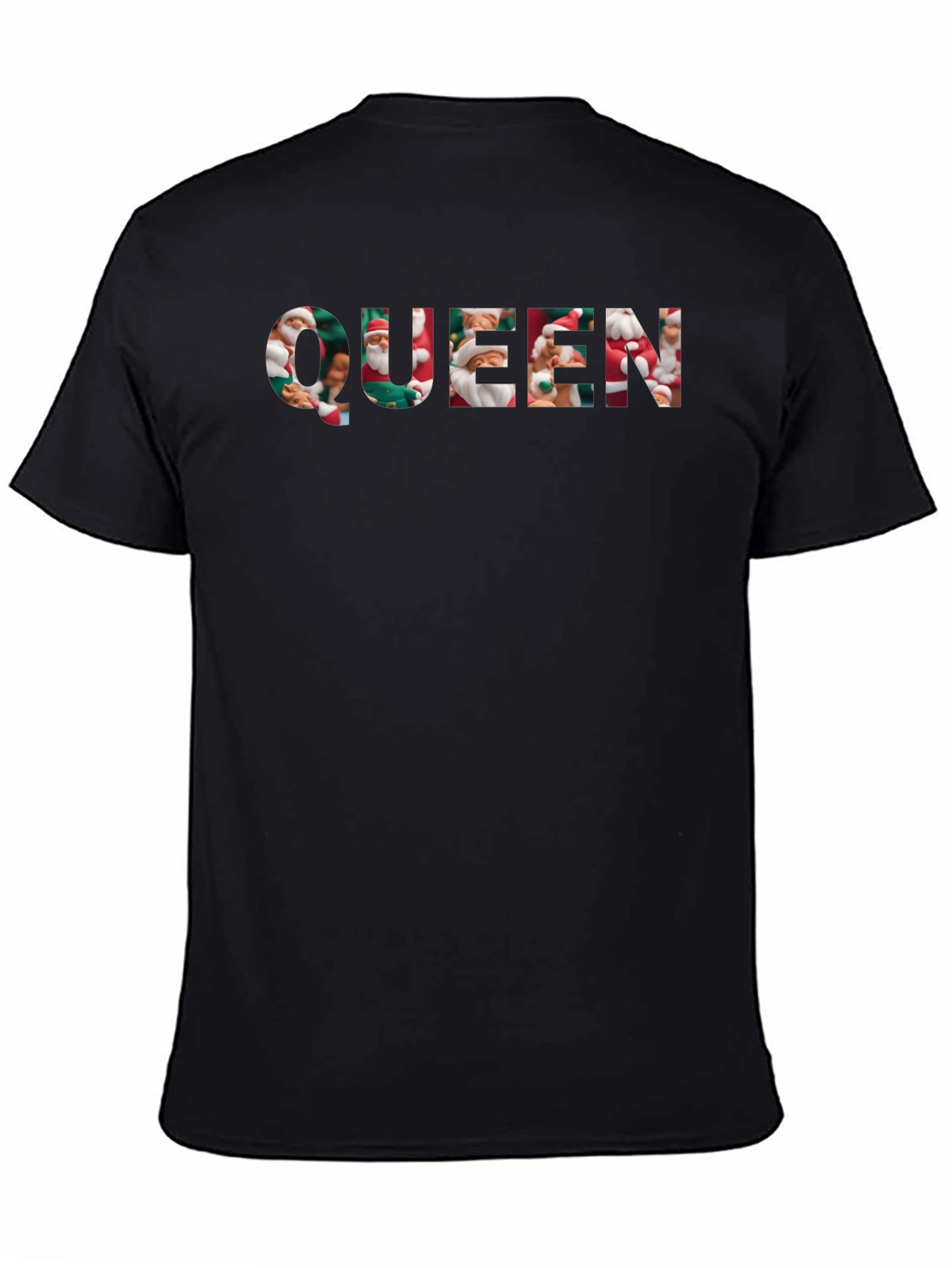 Queen Santa Print Black T-Shirt