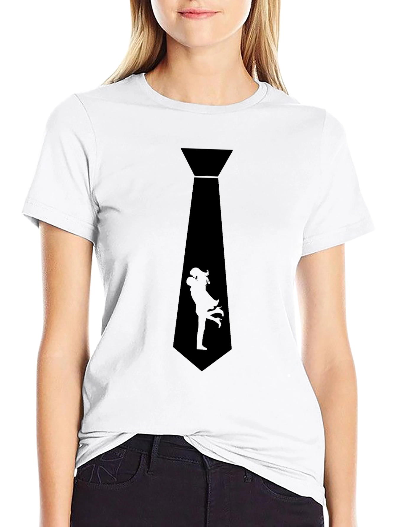 Romantic Couple Tie Graphic T-Shirt - Stylish Black Tee