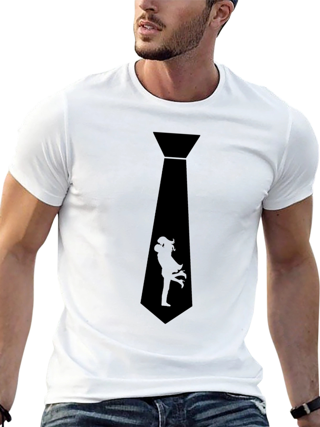 Romantic Couple Tie Graphic T-Shirt - Stylish Black Tee