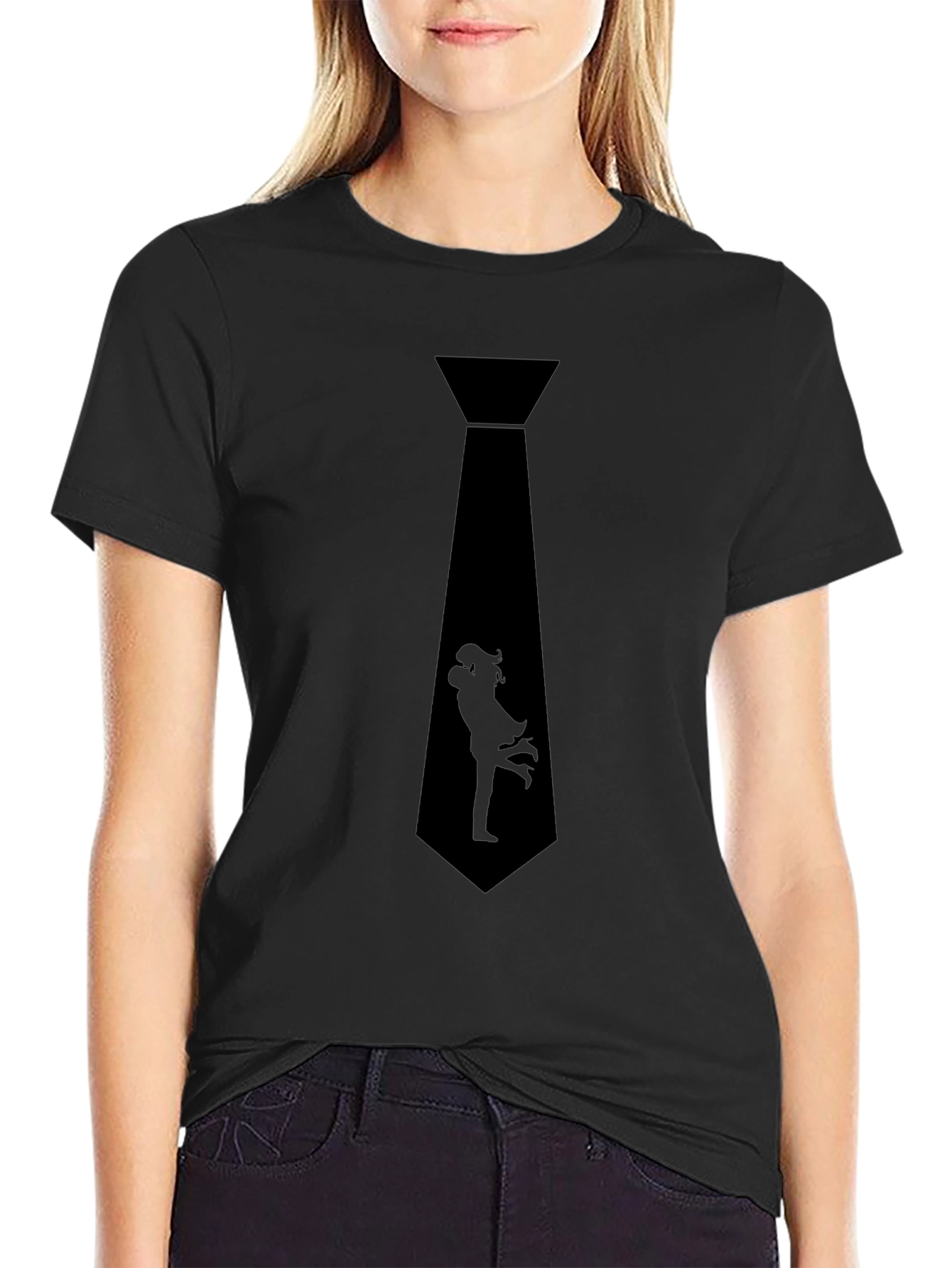 Romantic Couple Tie Graphic T-Shirt - Stylish Black Tee
