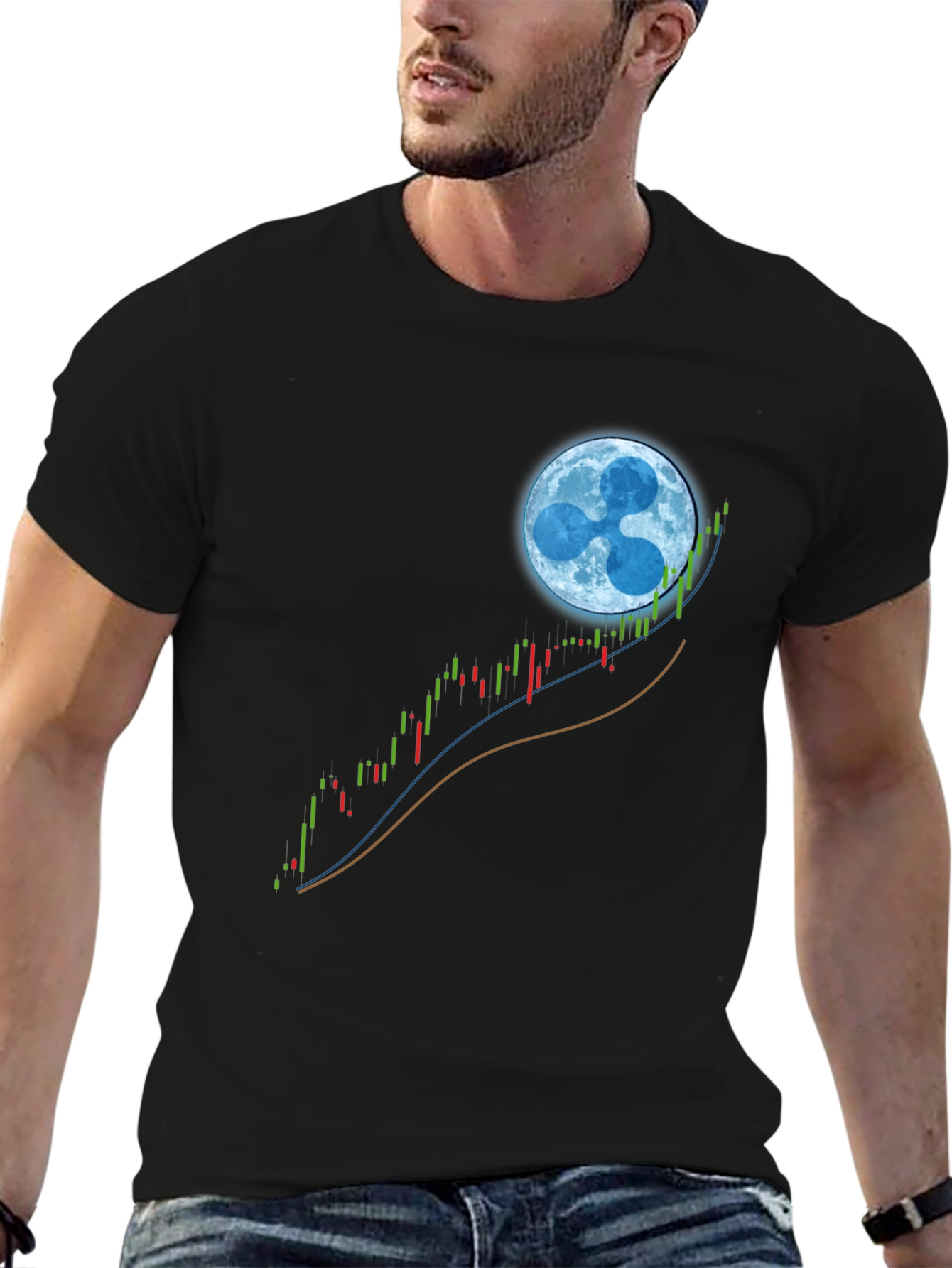 Ripple XRP Crypto Mooning Black T-Shirt