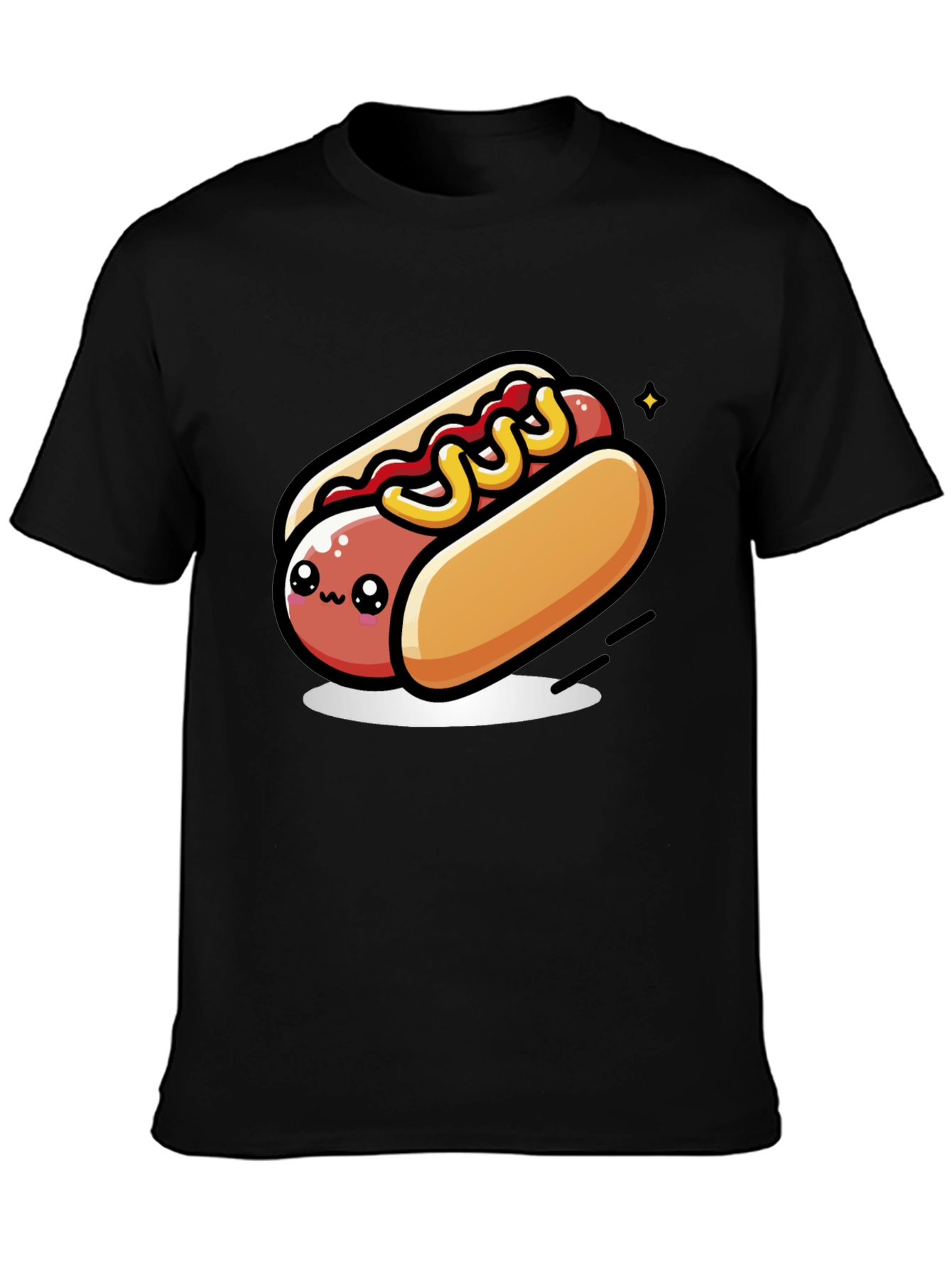 Cute Hotdog Cartoon T-Shirt - Black