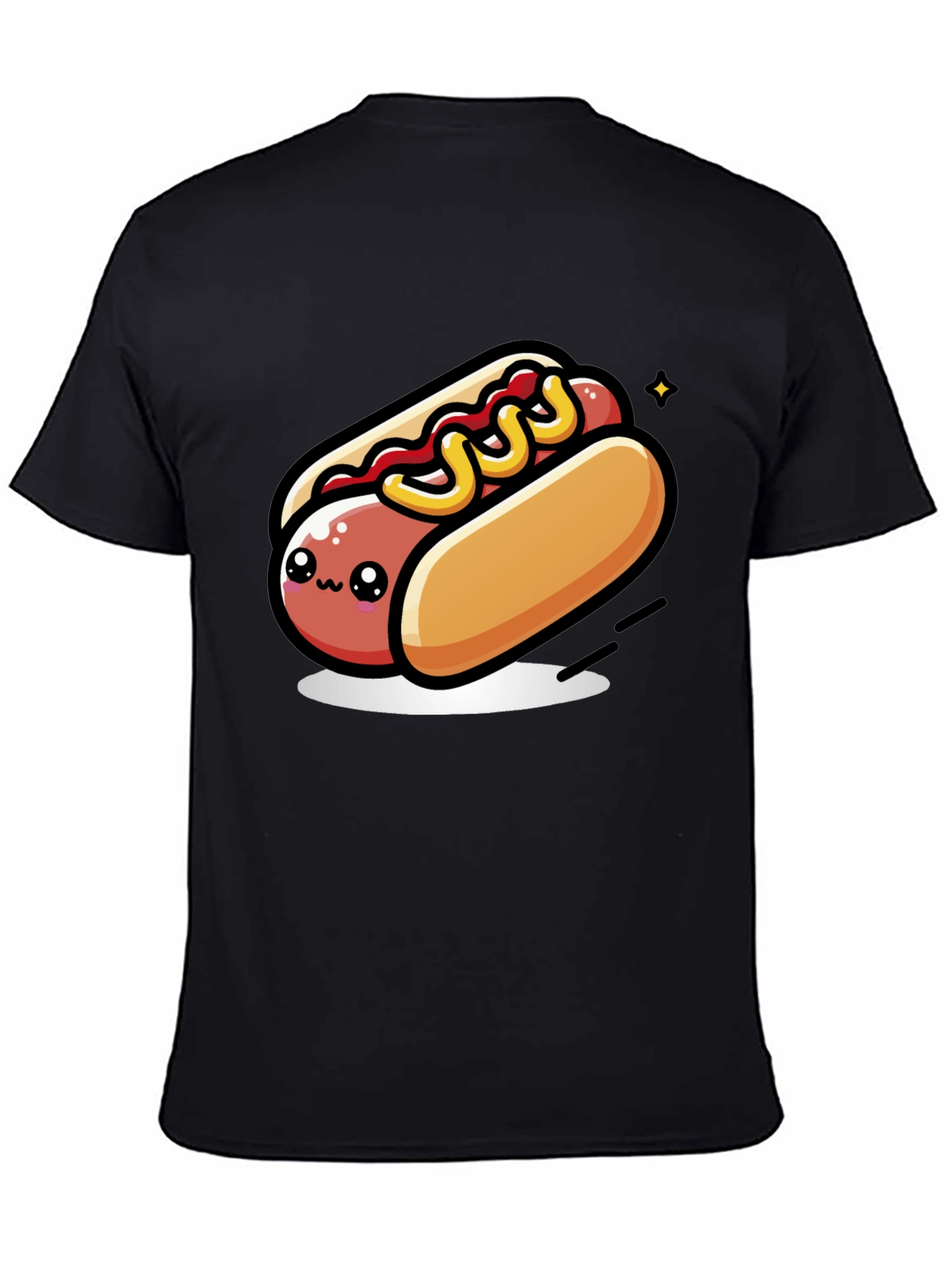 Cute Hotdog Cartoon T-Shirt - Black