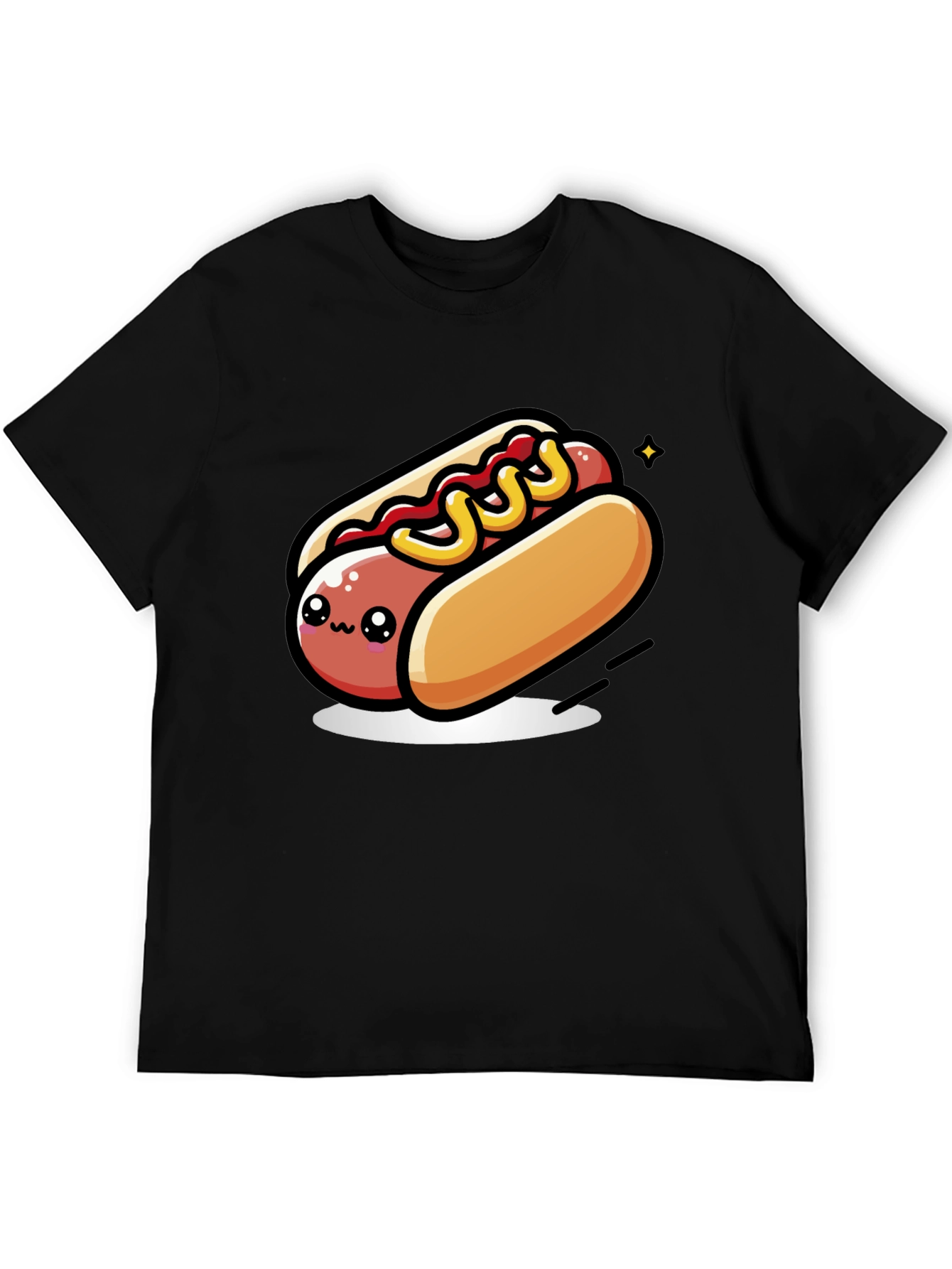 Cute Hotdog Cartoon T-Shirt - Black