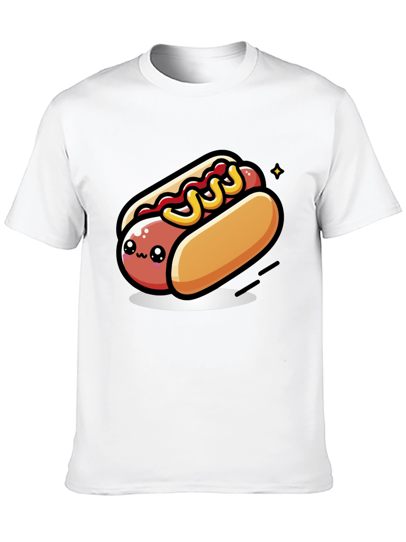 Cute Hotdog Cartoon T-Shirt - Black
