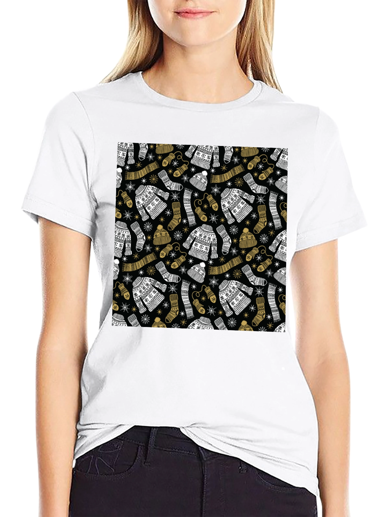 Winter Pattern Black T-Shirt
