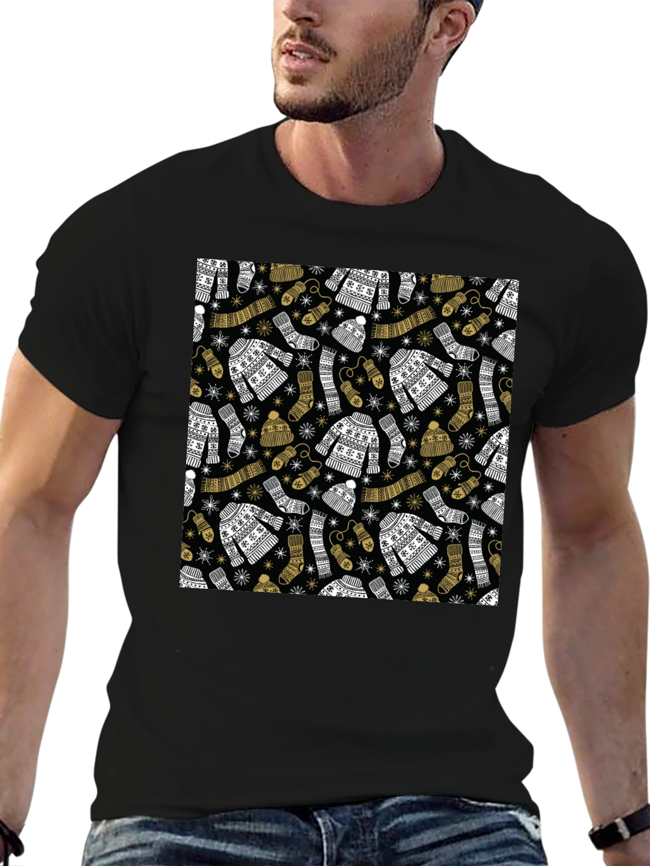 Winter Pattern Black T-Shirt