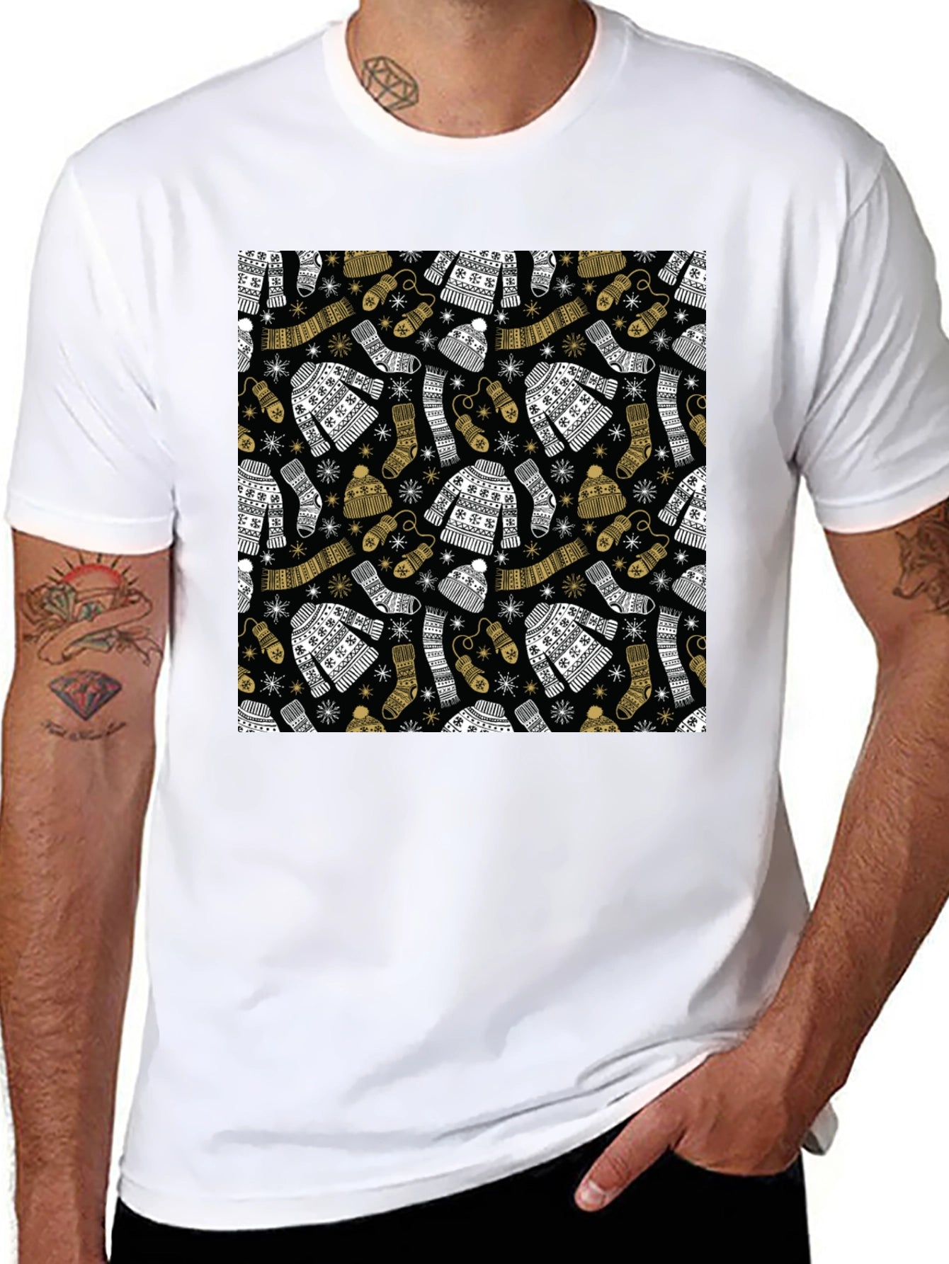 Winter Pattern Black T-Shirt
