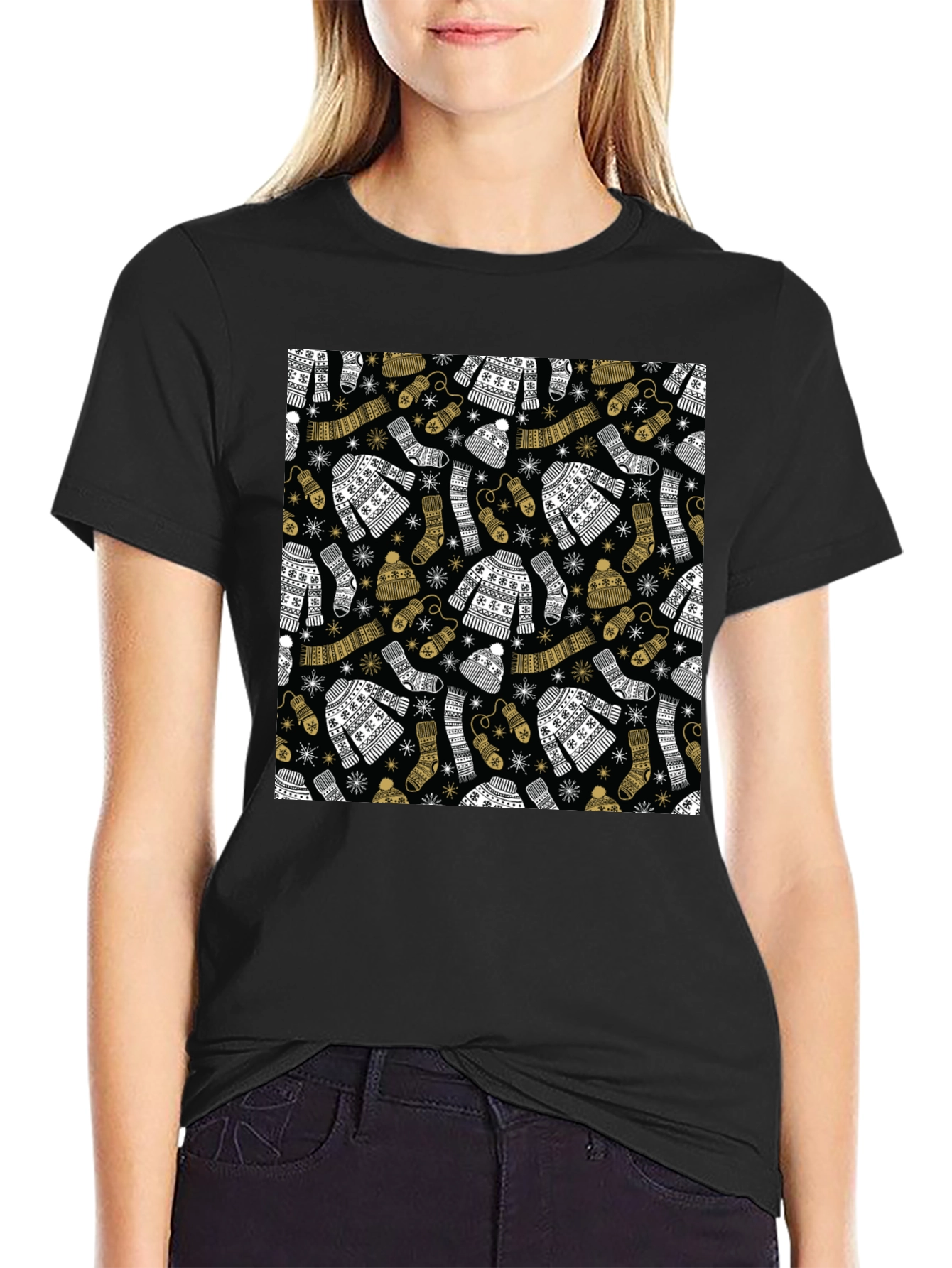 Winter Pattern Black T-Shirt