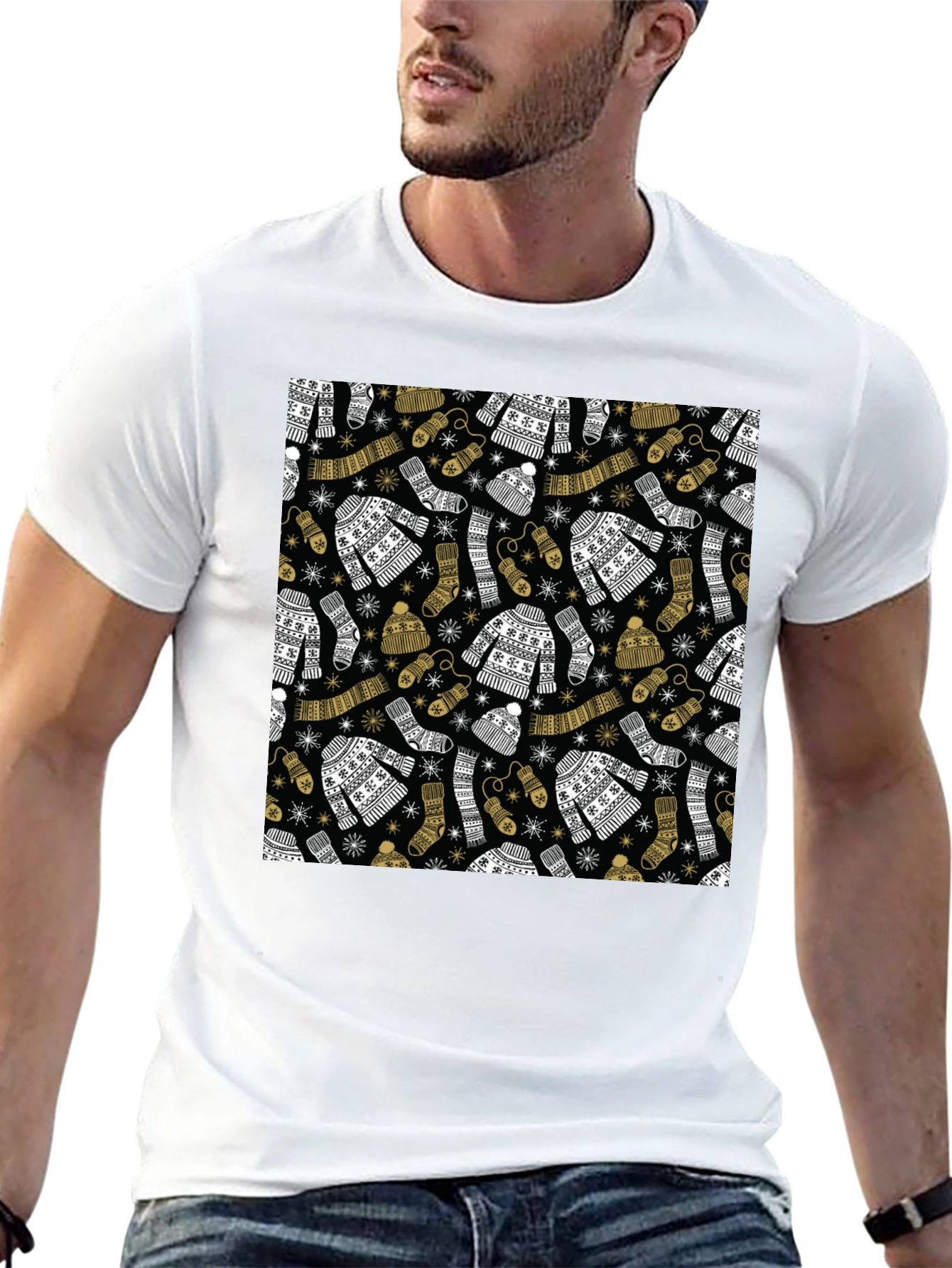 Winter Pattern Black T-Shirt