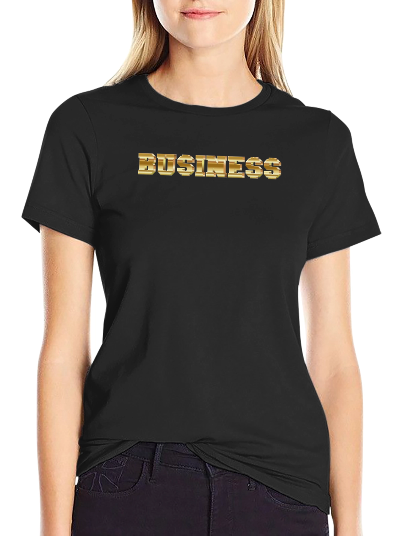 Gold Business Graphic Print Black T-Shirt