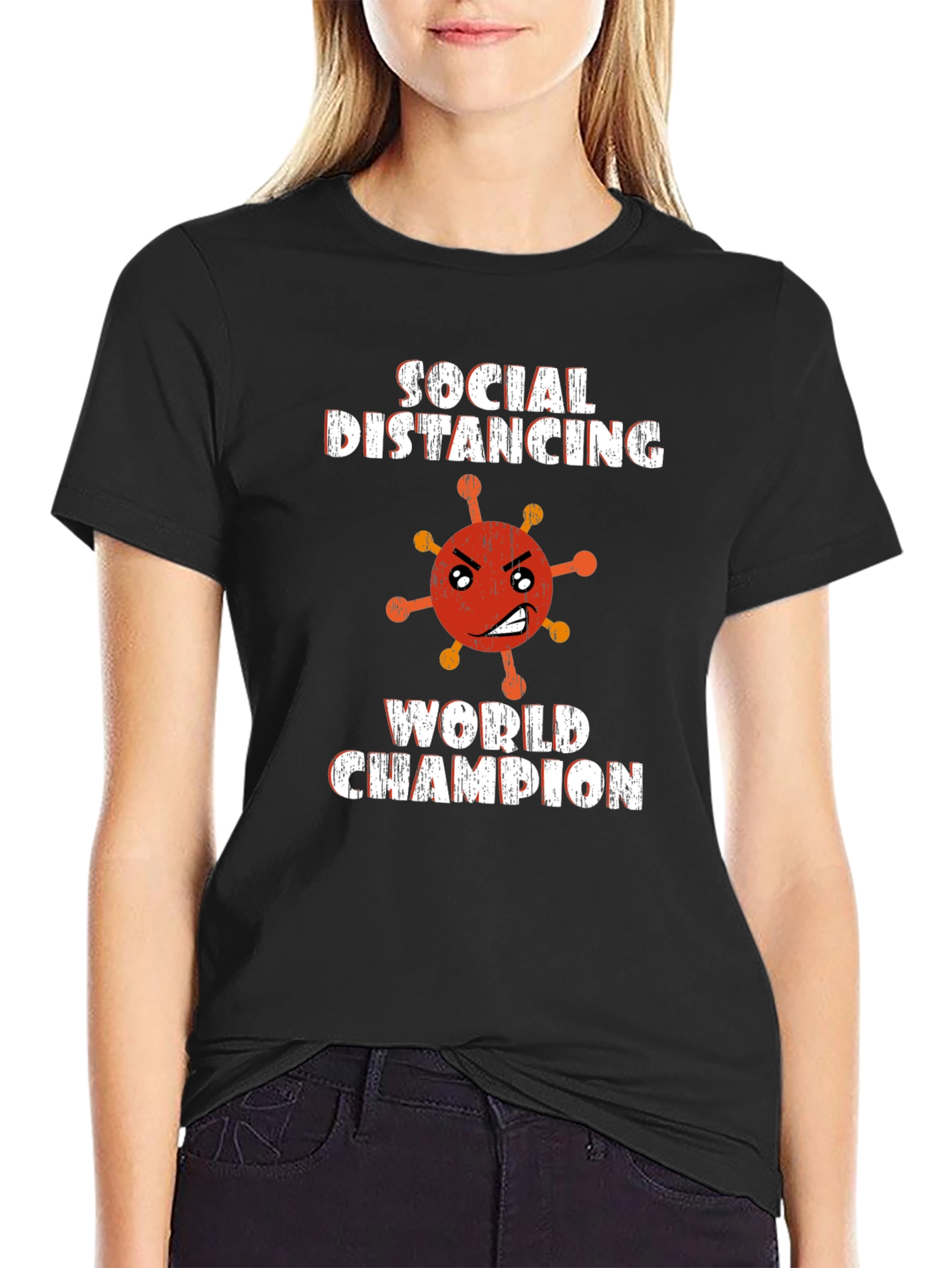 Social Distancing World Champion Black Graphic Tee