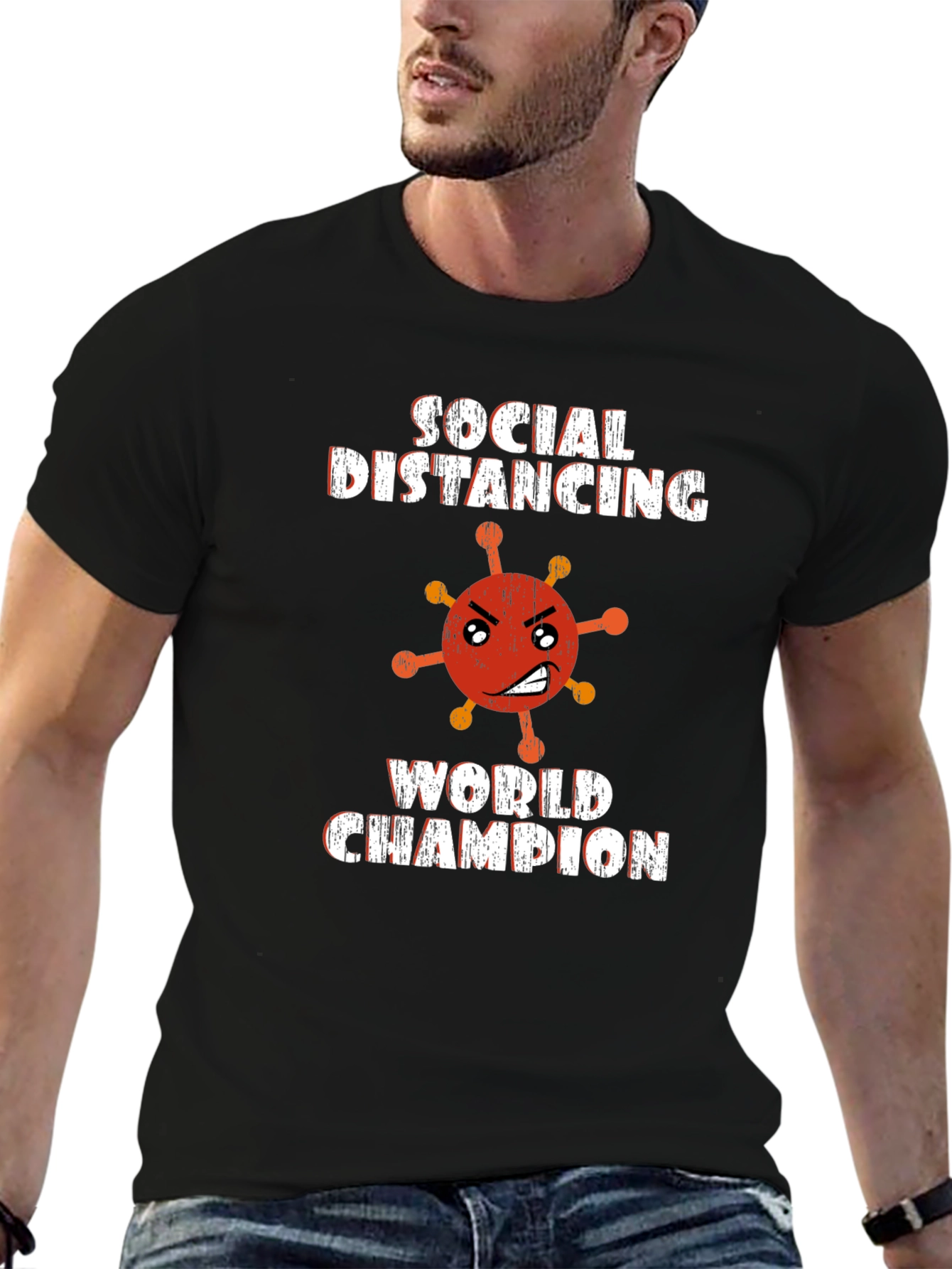 Social Distancing World Champion Black Graphic Tee