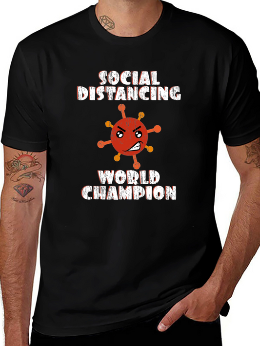Social Distancing World Champion Black Graphic Tee