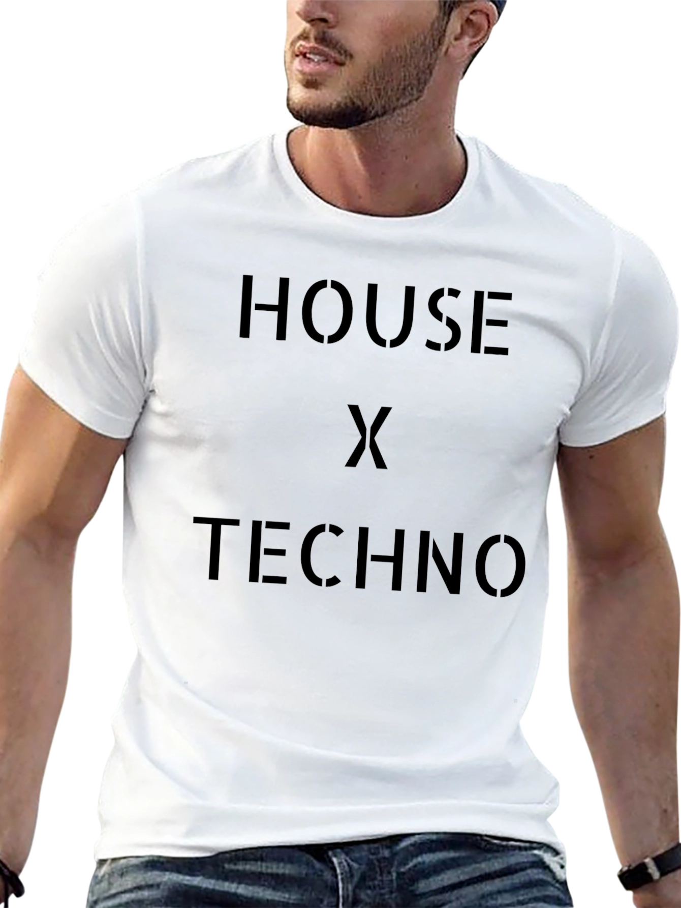 House x Techno Black Graphic Tee Shirt