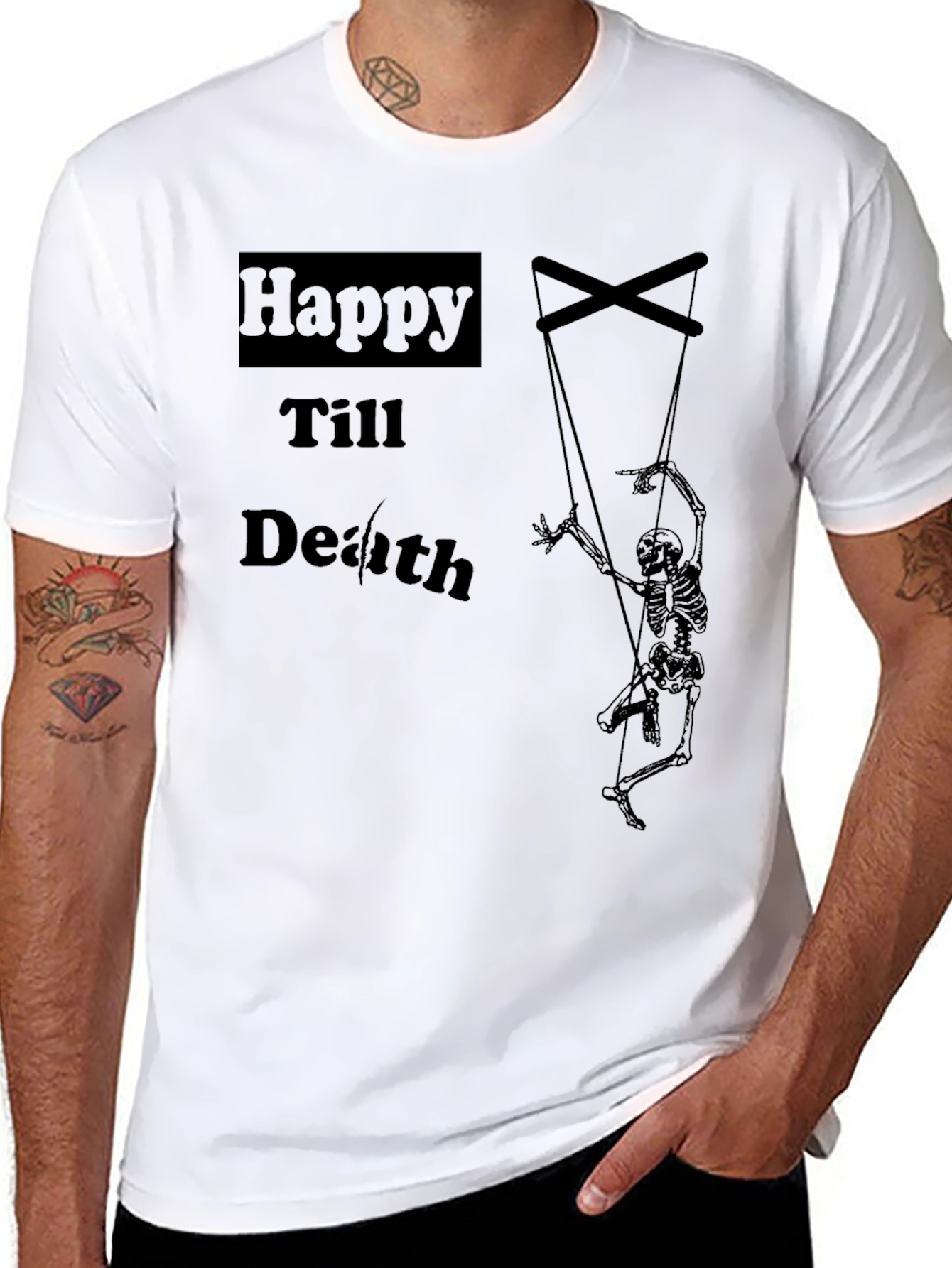 Happy Till Death Skeleton Puppet Graphic Tee