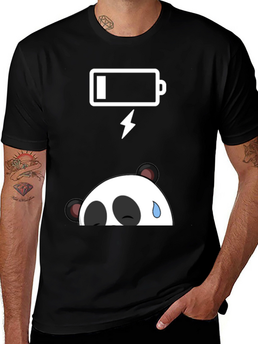 Funny Panda Low Battery Graphic Tee - Black Cotton T-Shirt