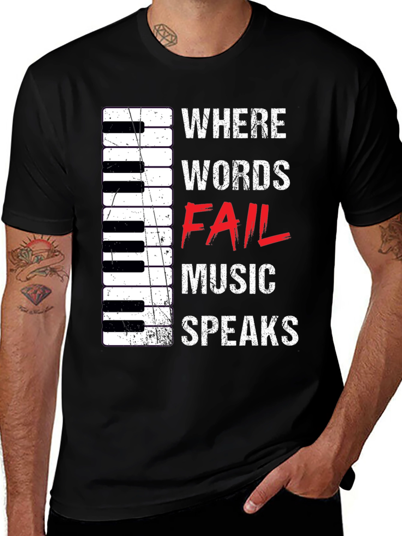 Music Speaks T-Shirt - Piano Keys & Inspirational Design
