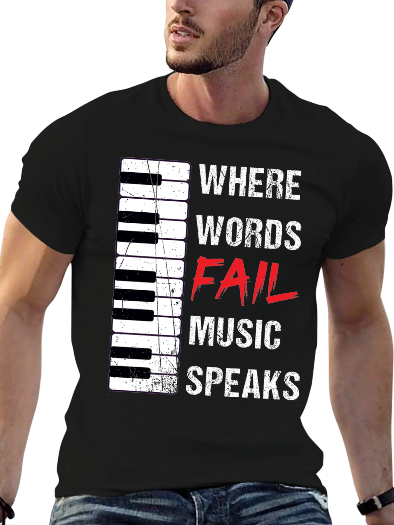 Music Speaks T-Shirt - Piano Keys & Inspirational Design