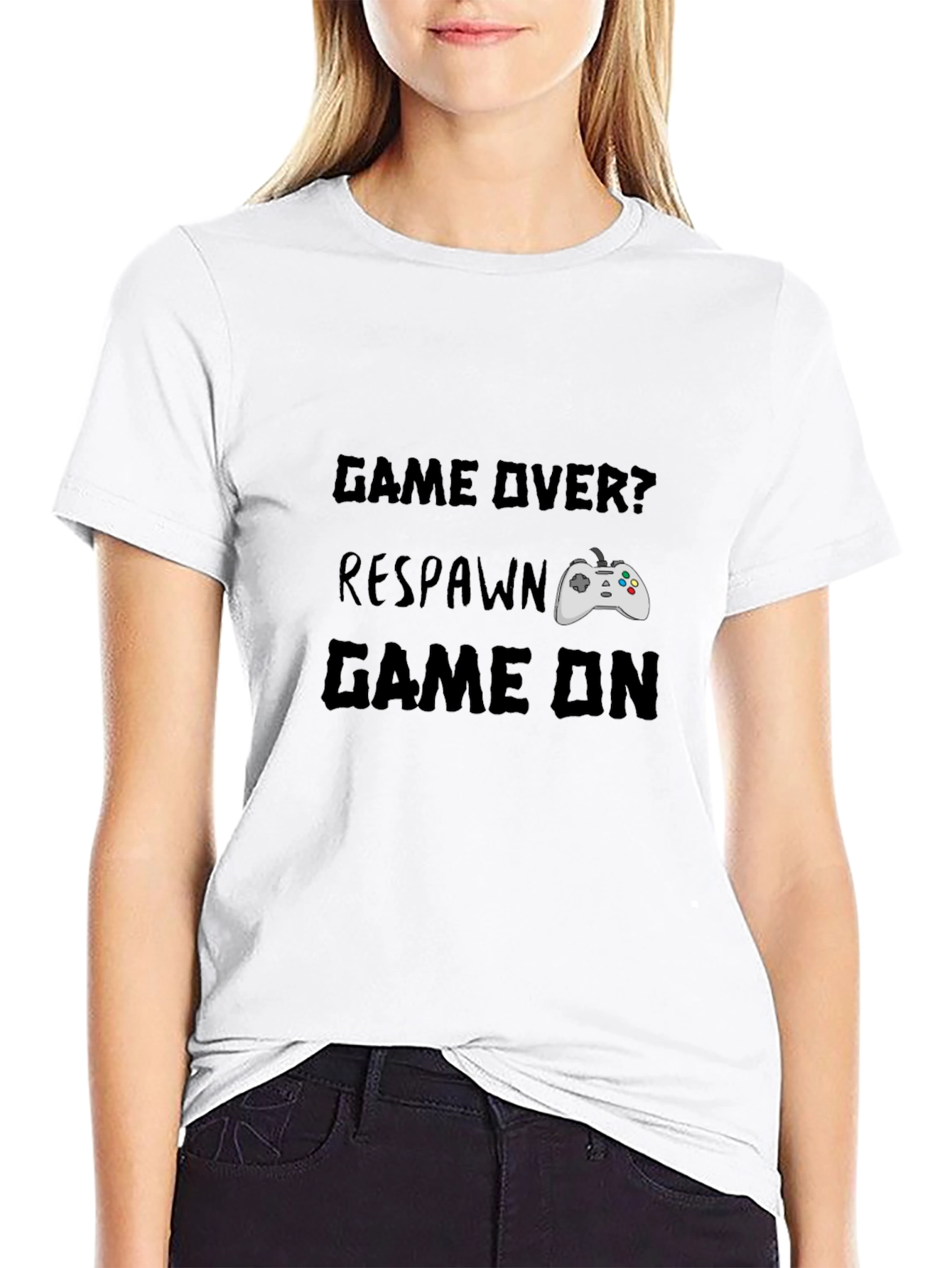 Game Over? Respawn. Game On Black Graphic T-Shirt