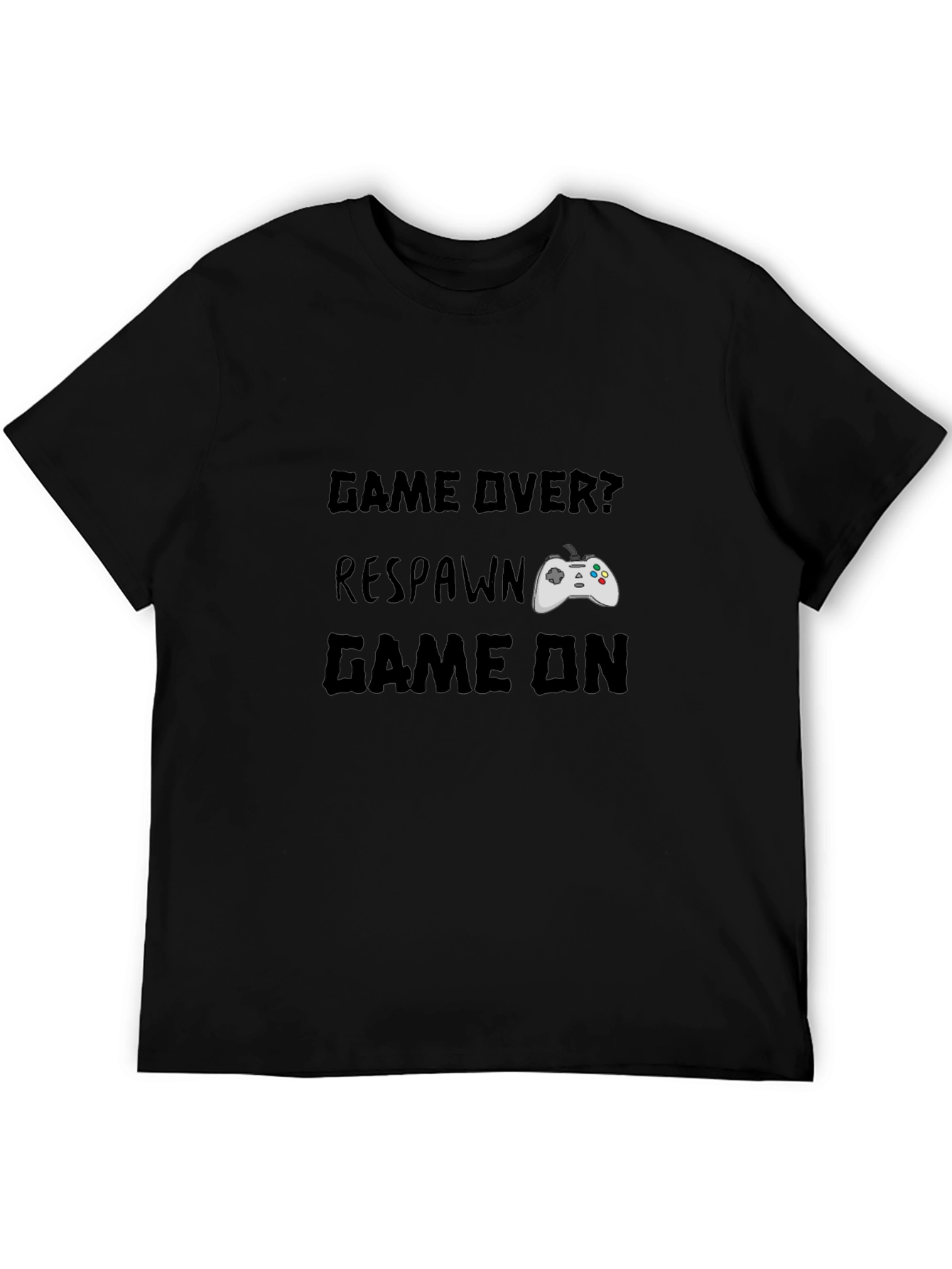 Game Over? Respawn. Game On Black Graphic T-Shirt