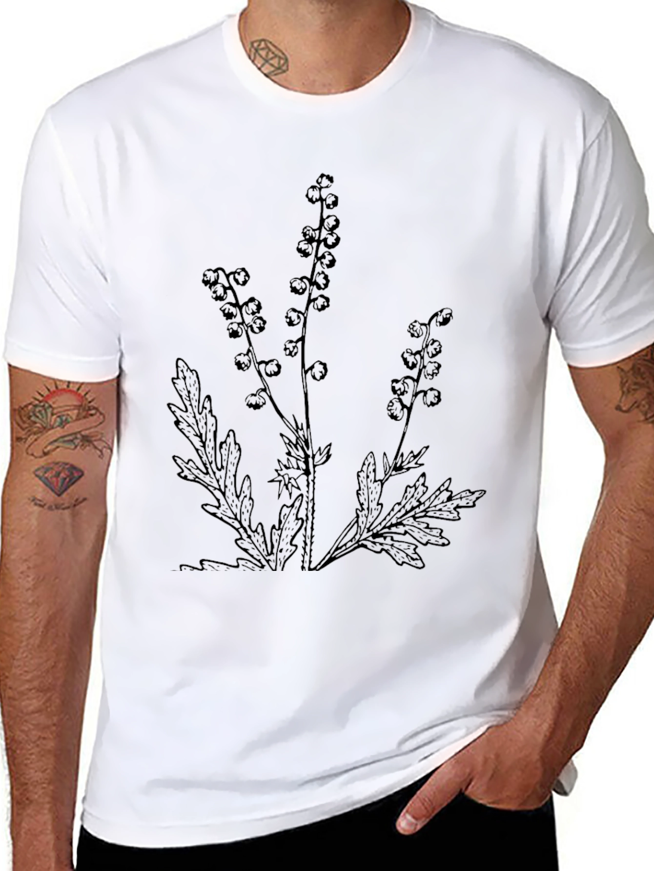 Botanical Print Black T-Shirt