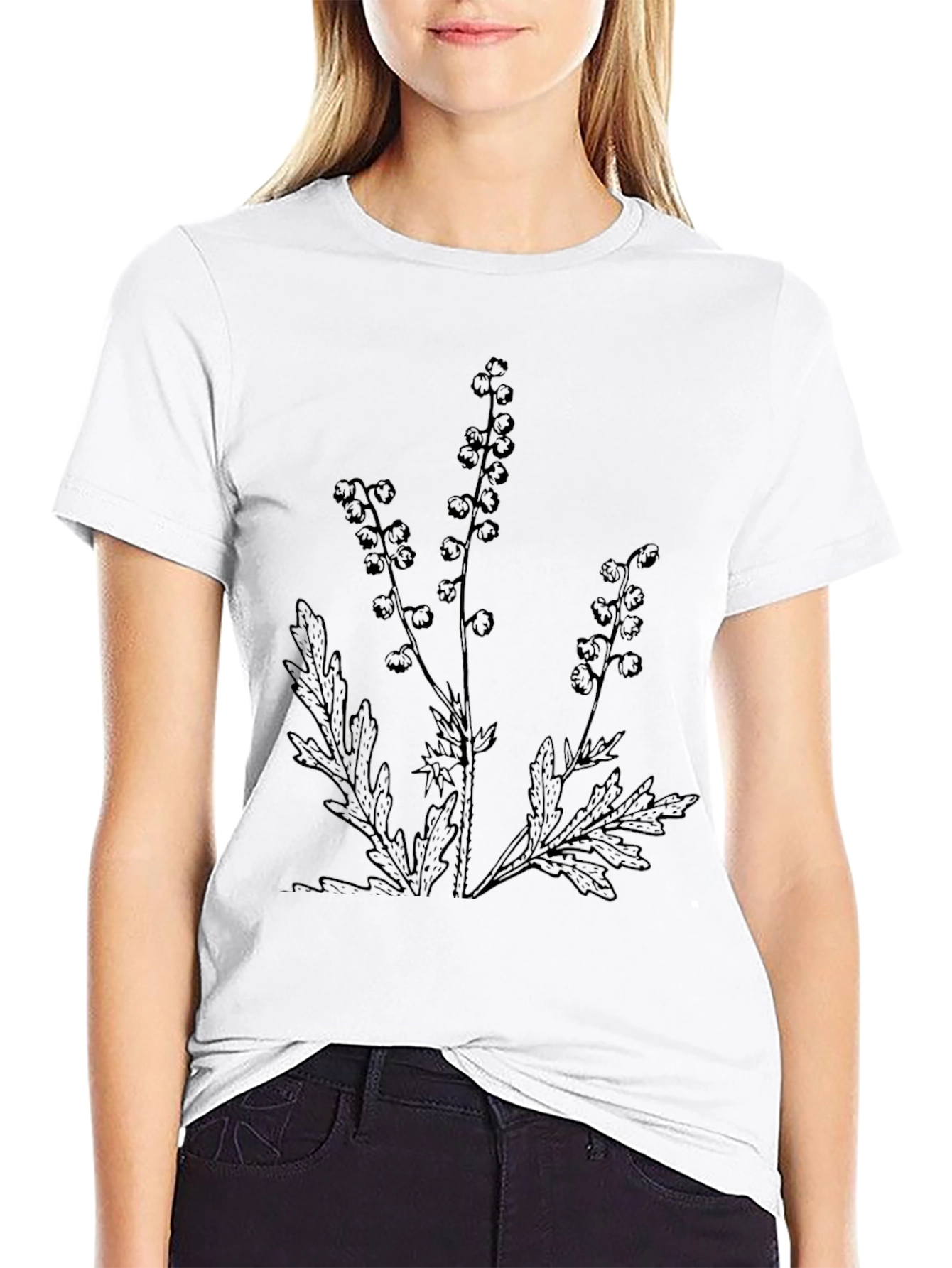 Botanical Print Black T-Shirt