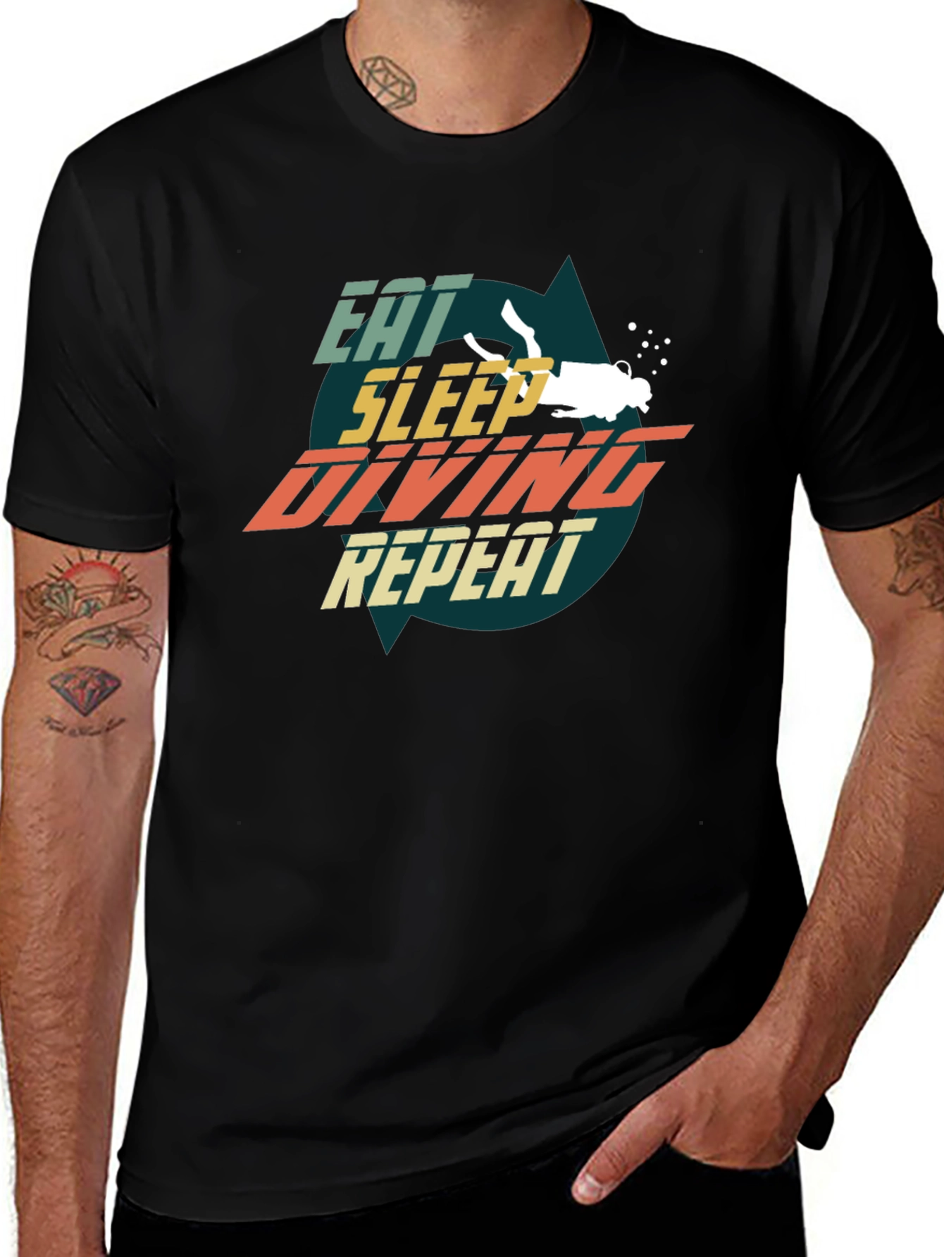 Eat Sleep Diving Repeat Black T-Shirt