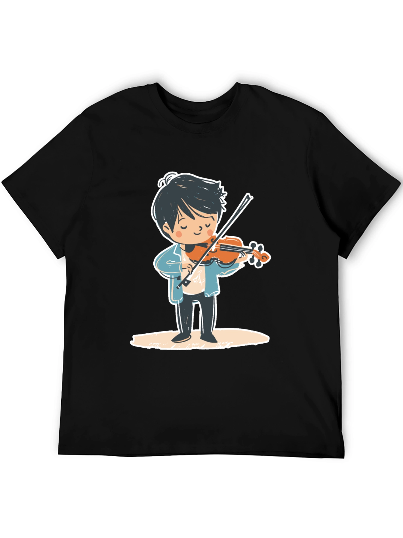 Violinist Cartoon Graphic Tee - Unisex Black T-Shirt