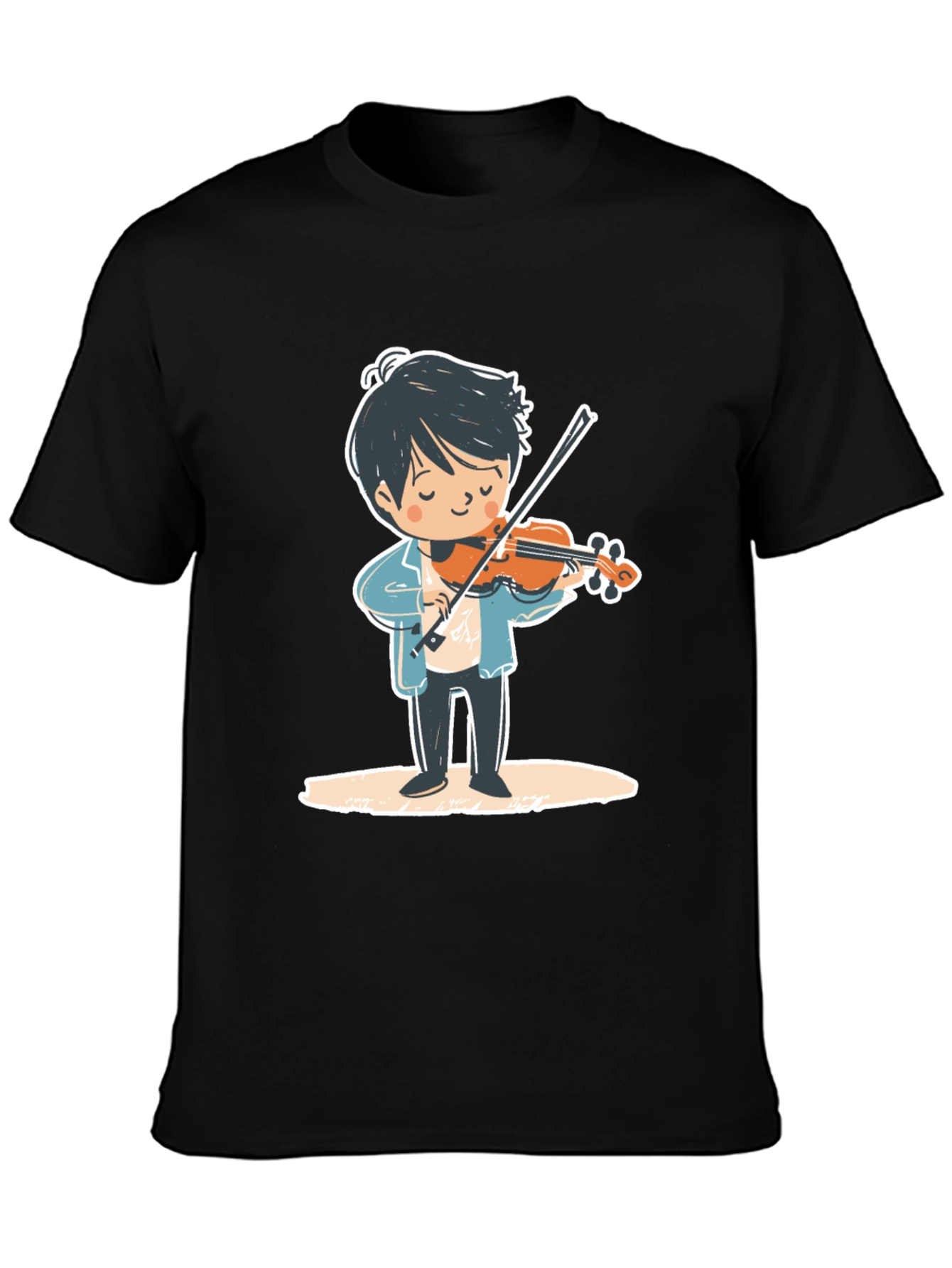 Violinist Cartoon Graphic Tee - Unisex Black T-Shirt