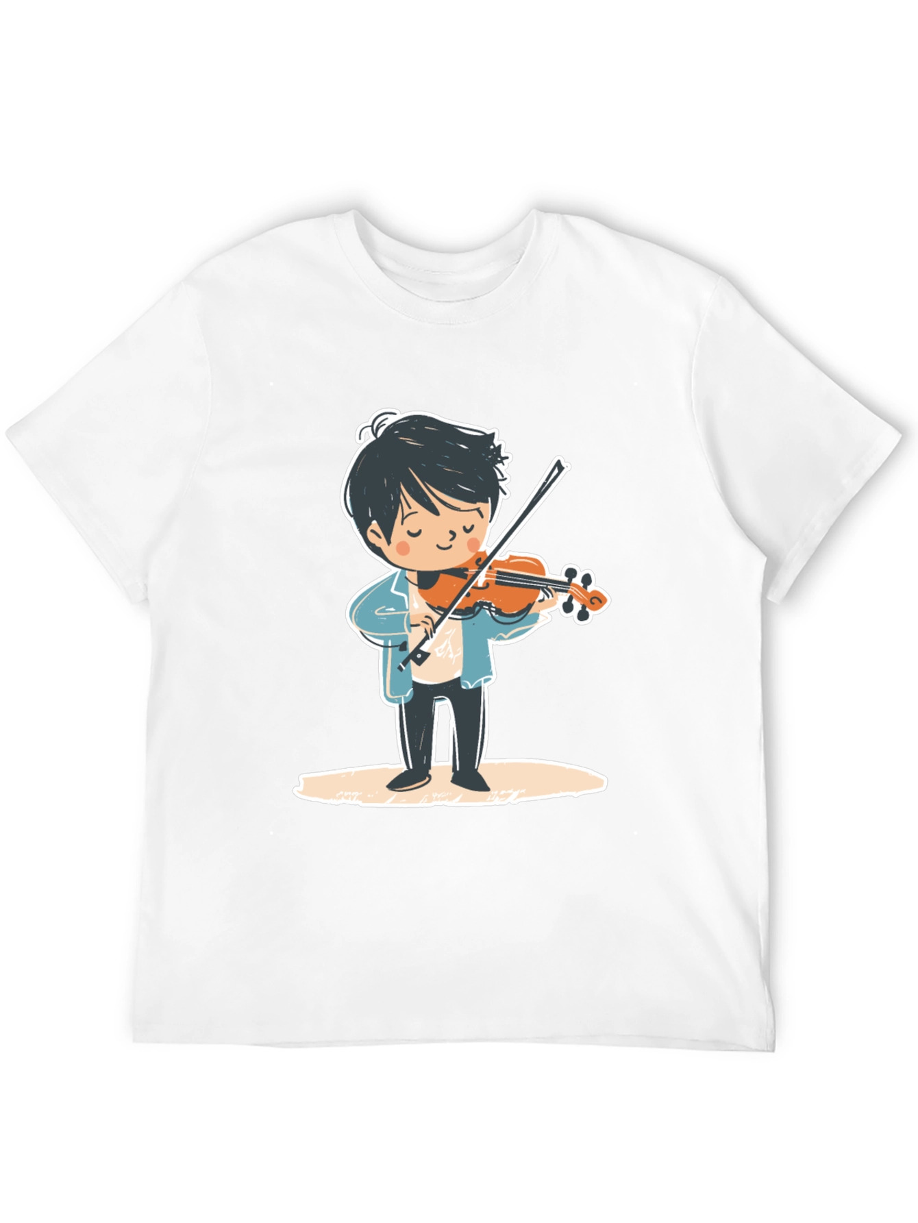 Violinist Cartoon Graphic Tee - Unisex Black T-Shirt