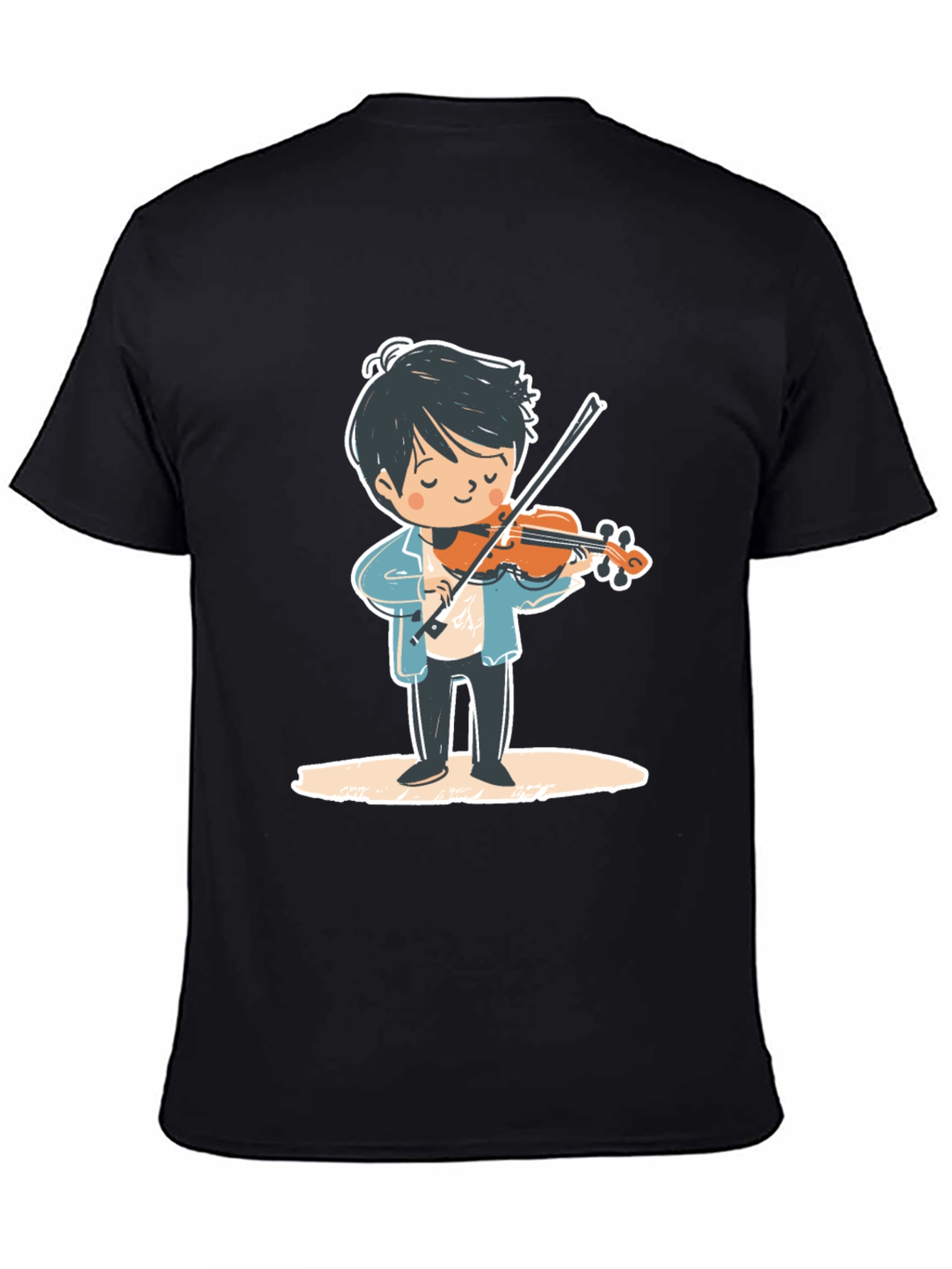 Violinist Cartoon Graphic Tee - Unisex Black T-Shirt