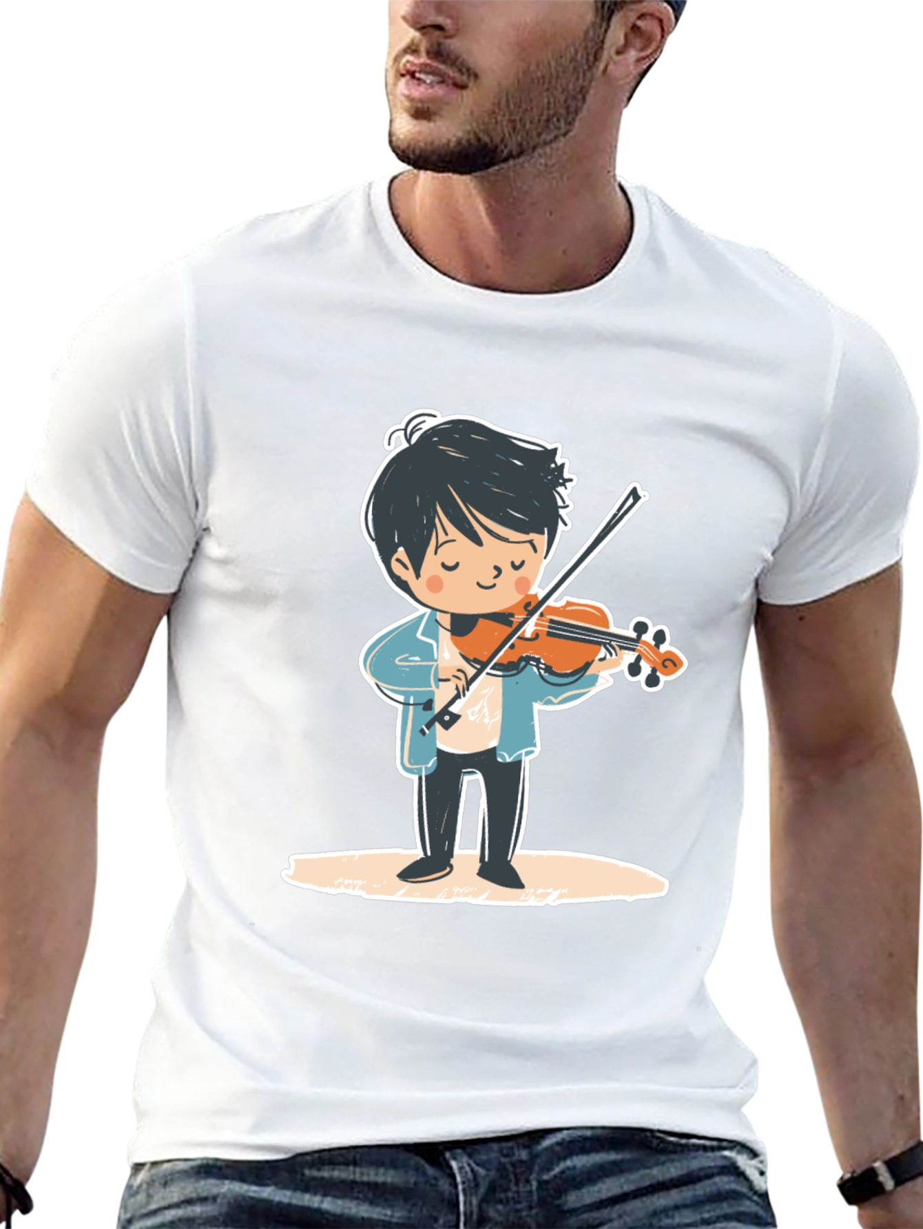 Violinist Cartoon Graphic Tee - Unisex Black T-Shirt