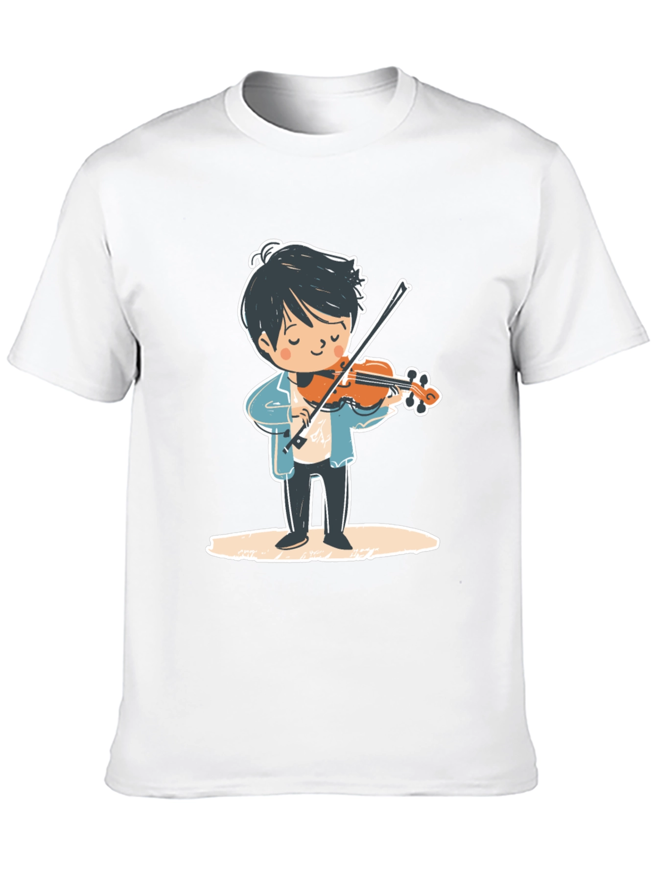 Violinist Cartoon Graphic Tee - Unisex Black T-Shirt