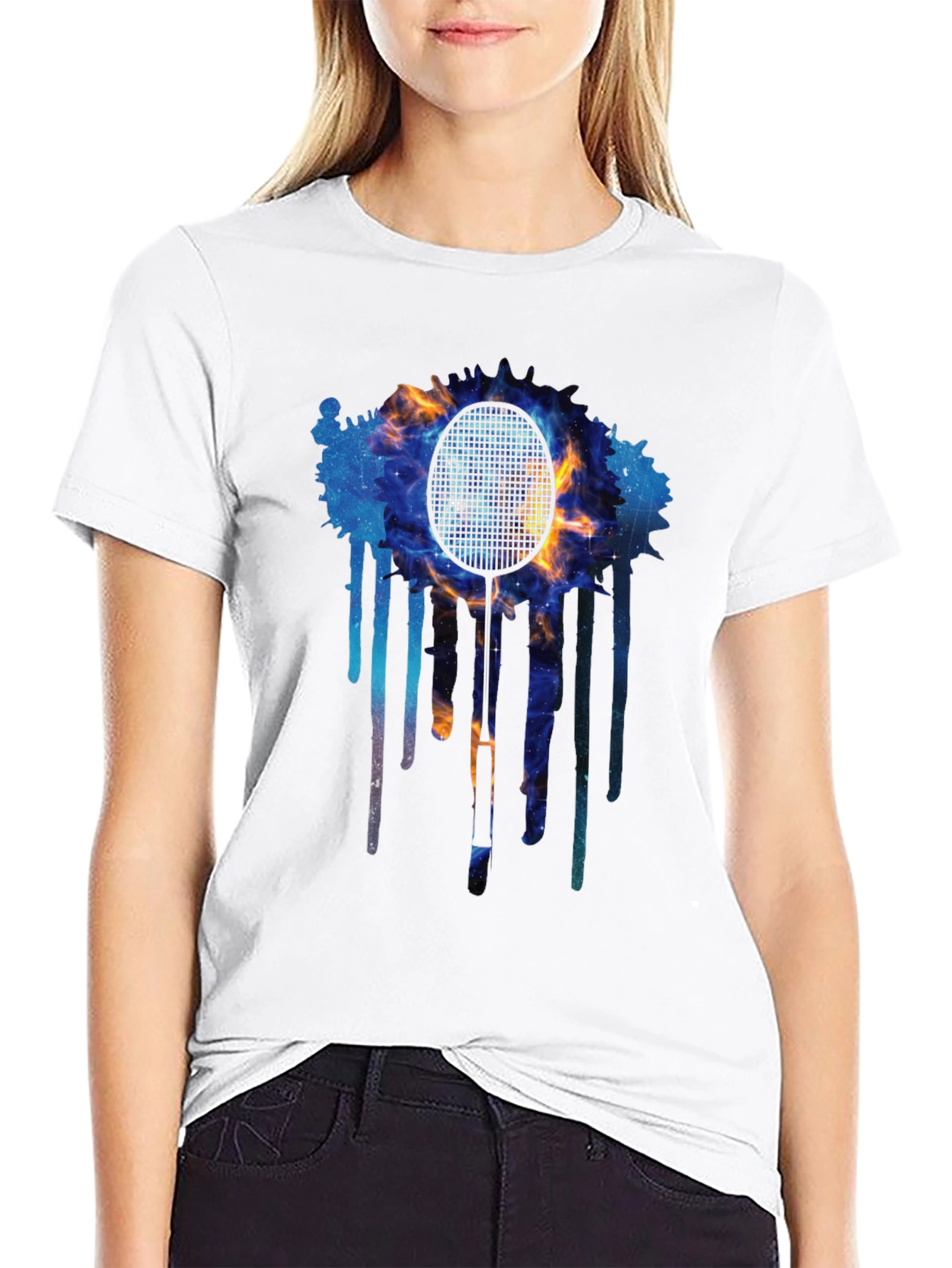 Cosmic Badminton Racket Graphic Tee