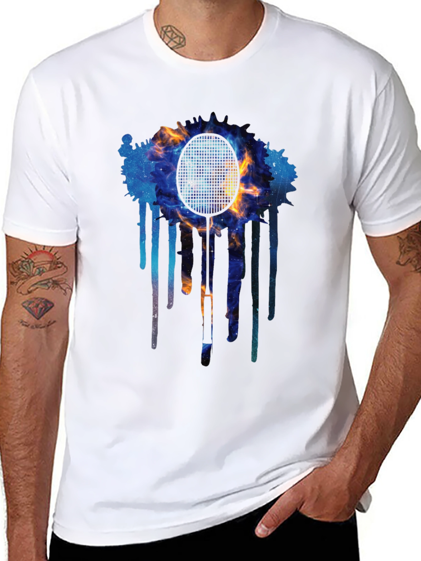 Cosmic Badminton Racket Graphic Tee