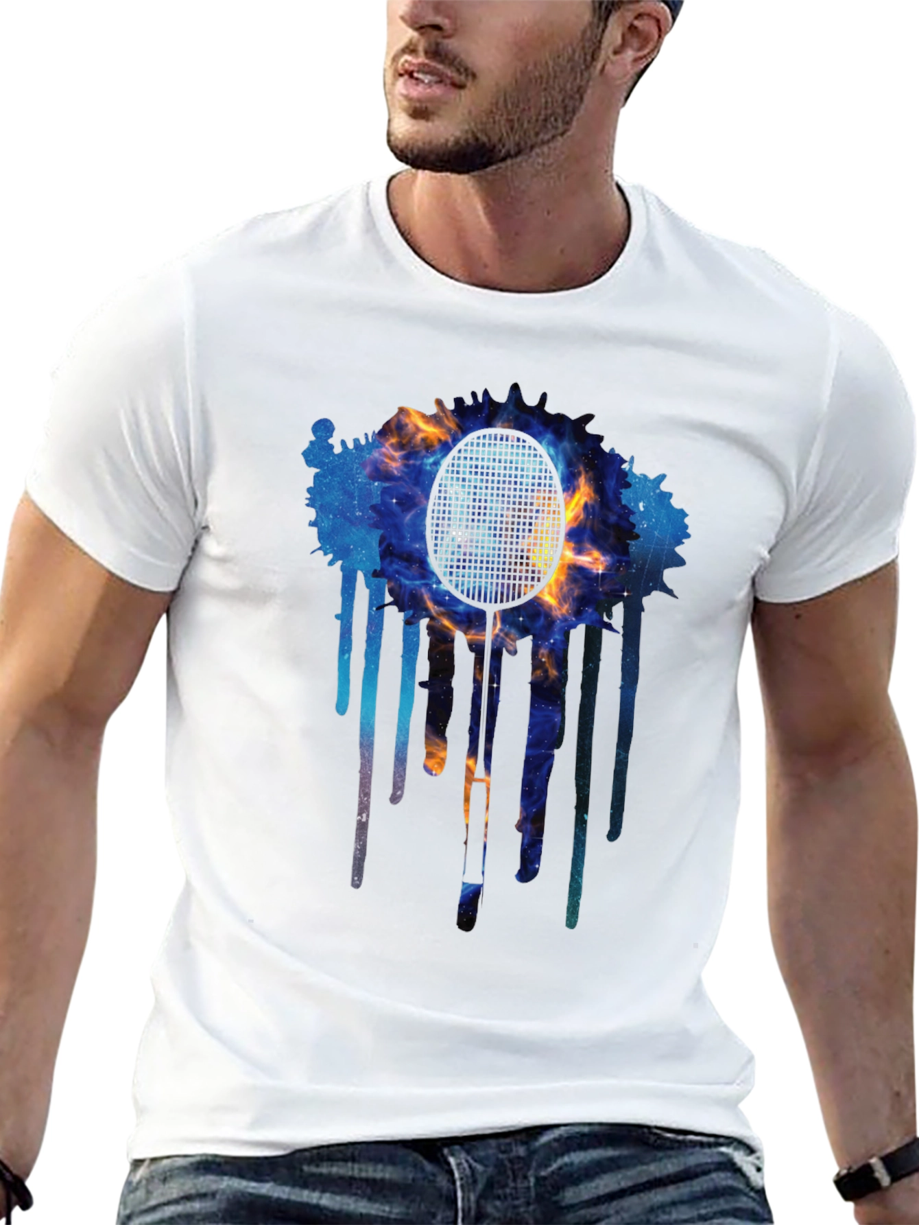 Cosmic Badminton Racket Graphic Tee