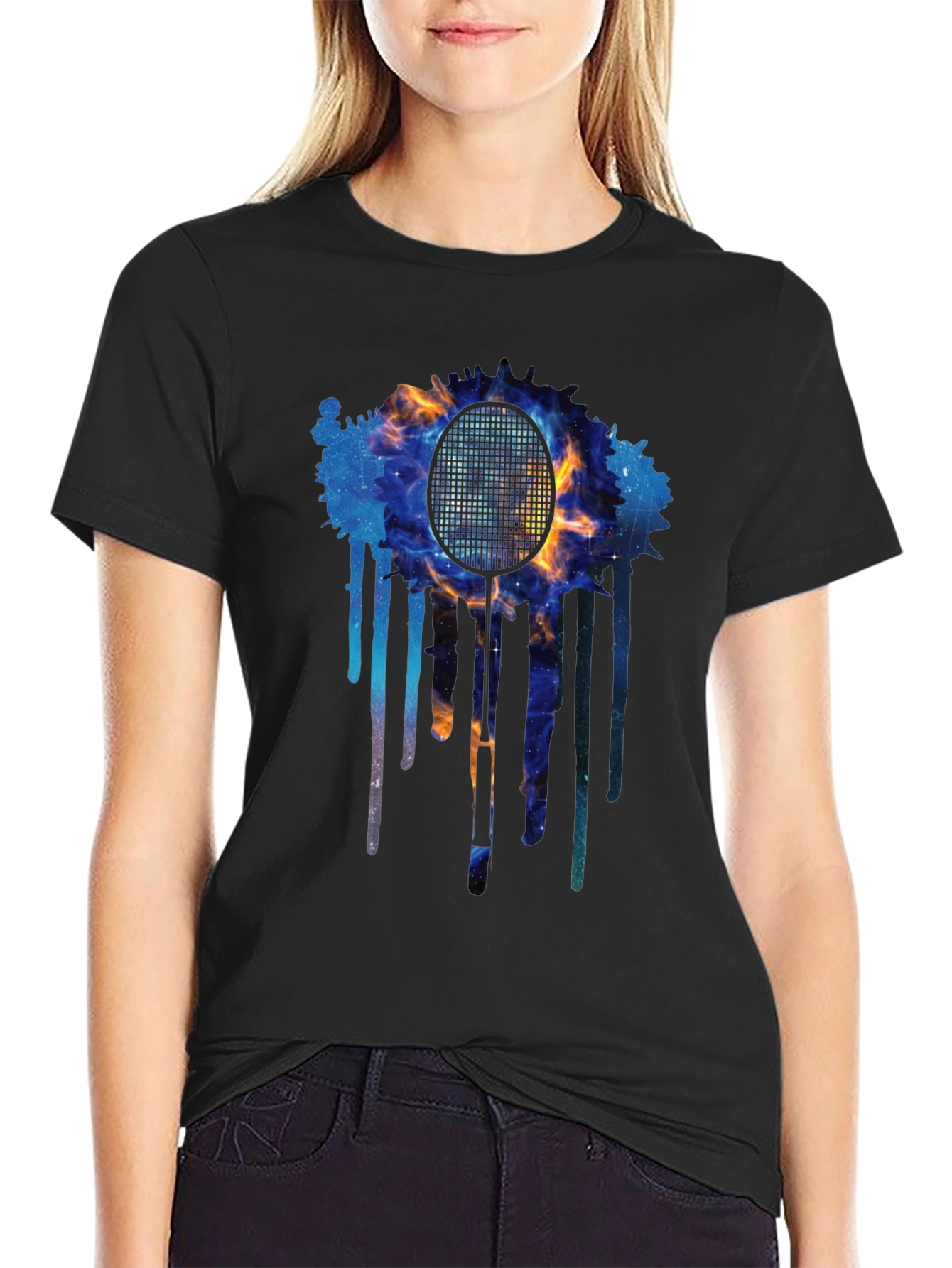 Cosmic Badminton Racket Graphic Tee