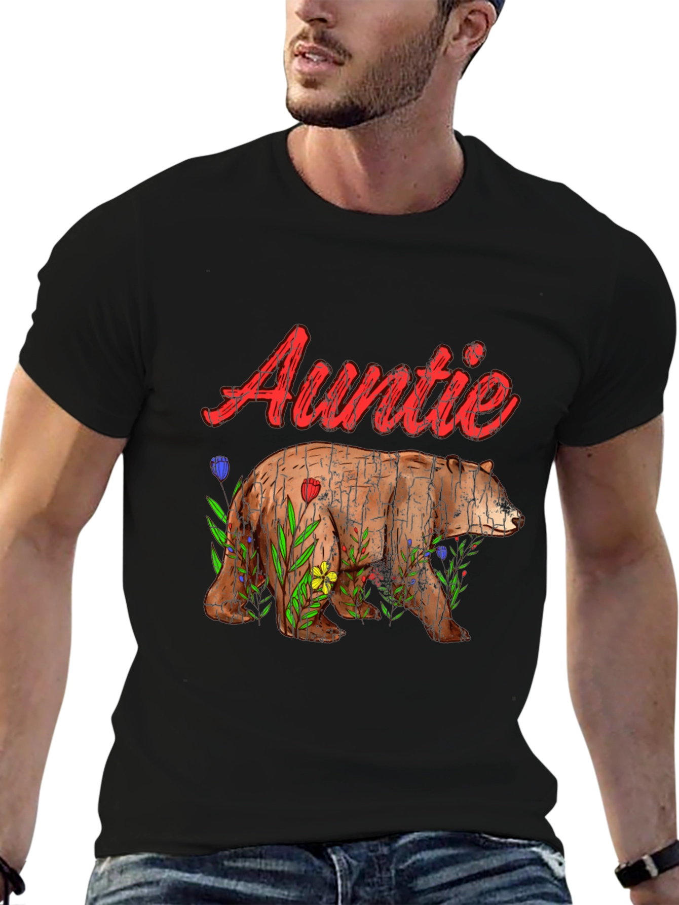 Auntie Bear T-Shirt - Floral Design