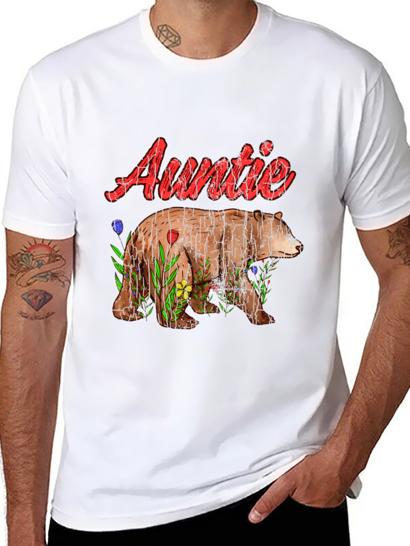 Auntie Bear T-Shirt - Floral Design