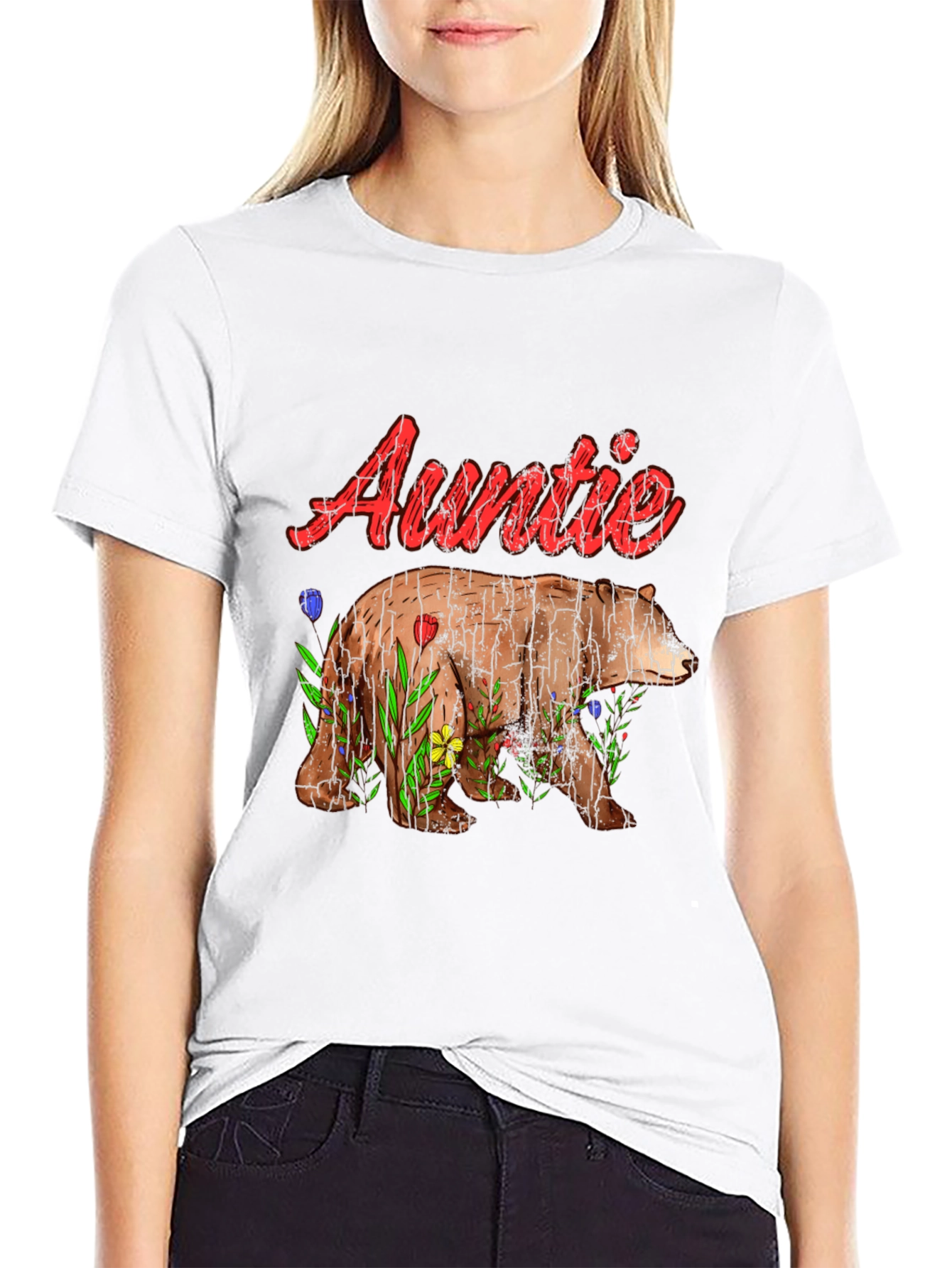 Auntie Bear T-Shirt - Floral Design