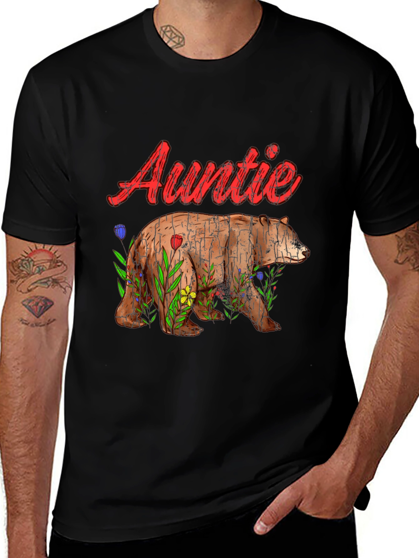 Auntie Bear T-Shirt - Floral Design