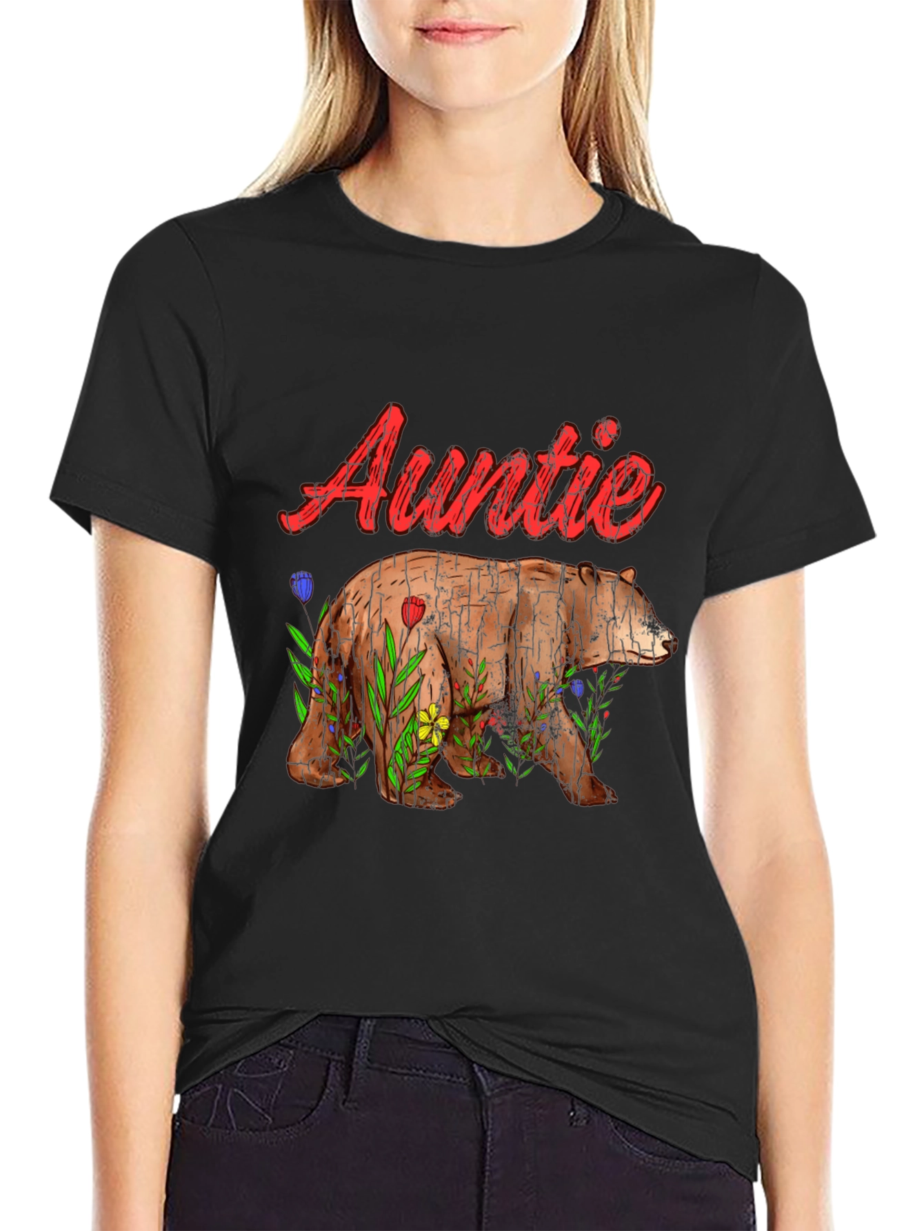 Auntie Bear T-Shirt - Floral Design