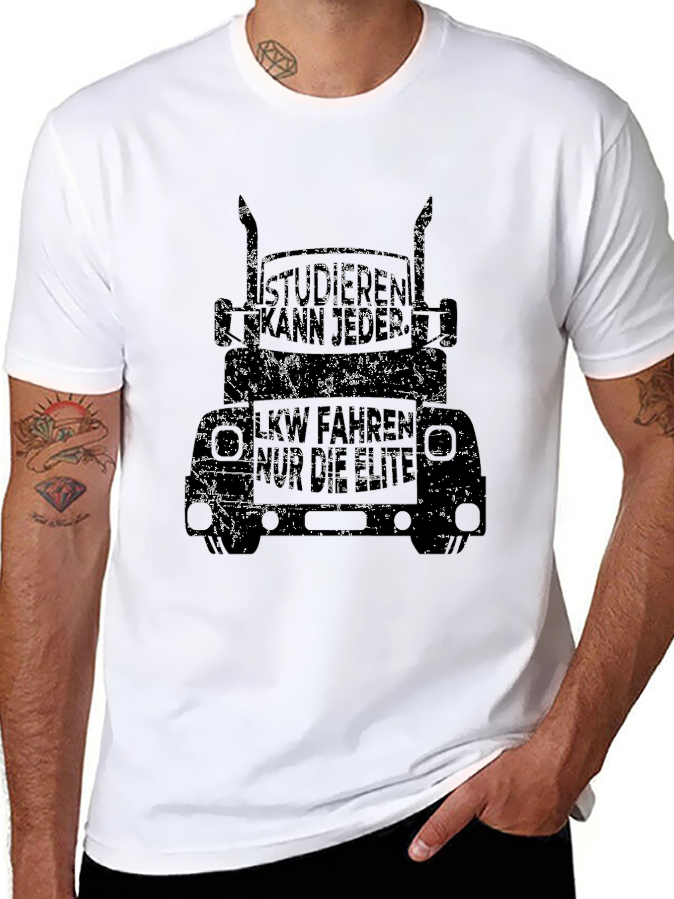 Trucker T-Shirt - Distressed Black Graphic Tee