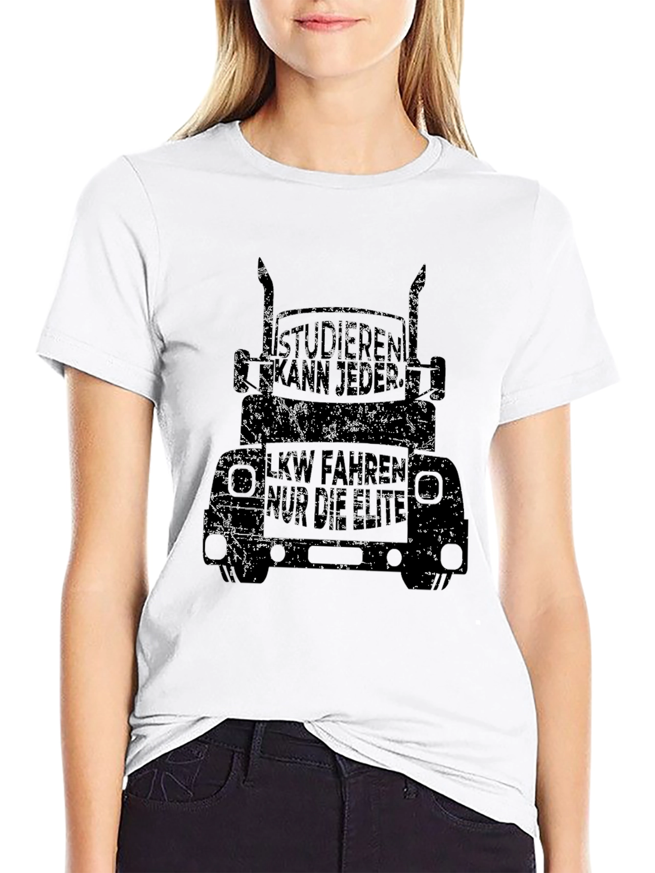 Trucker T-Shirt - Distressed Black Graphic Tee