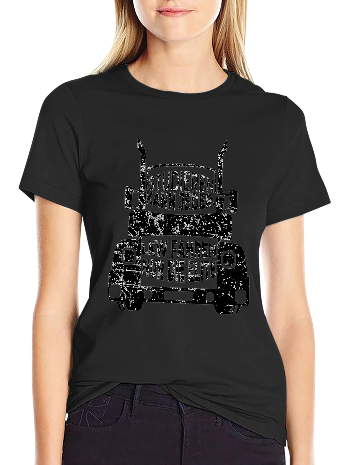 Trucker T-Shirt - Distressed Black Graphic Tee
